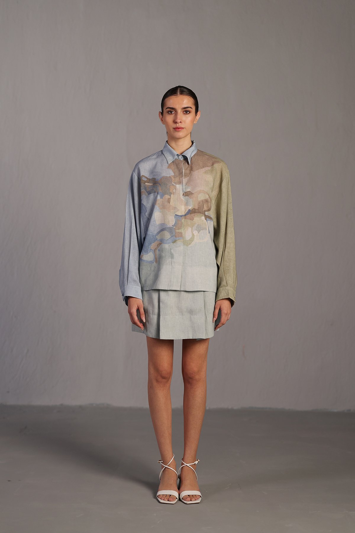 Diffuse Pastel Blue & Green Skirt Set