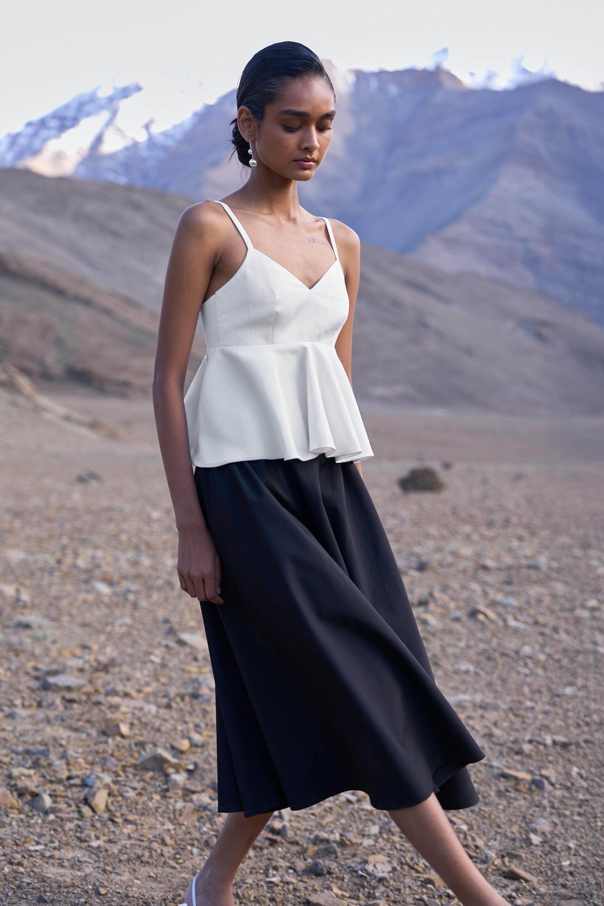 Black A-Line Flared Midi Skirt