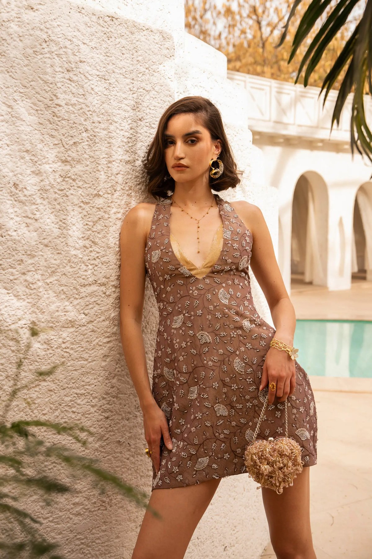 TYLA Embroidered Mini - Plunged Neckline