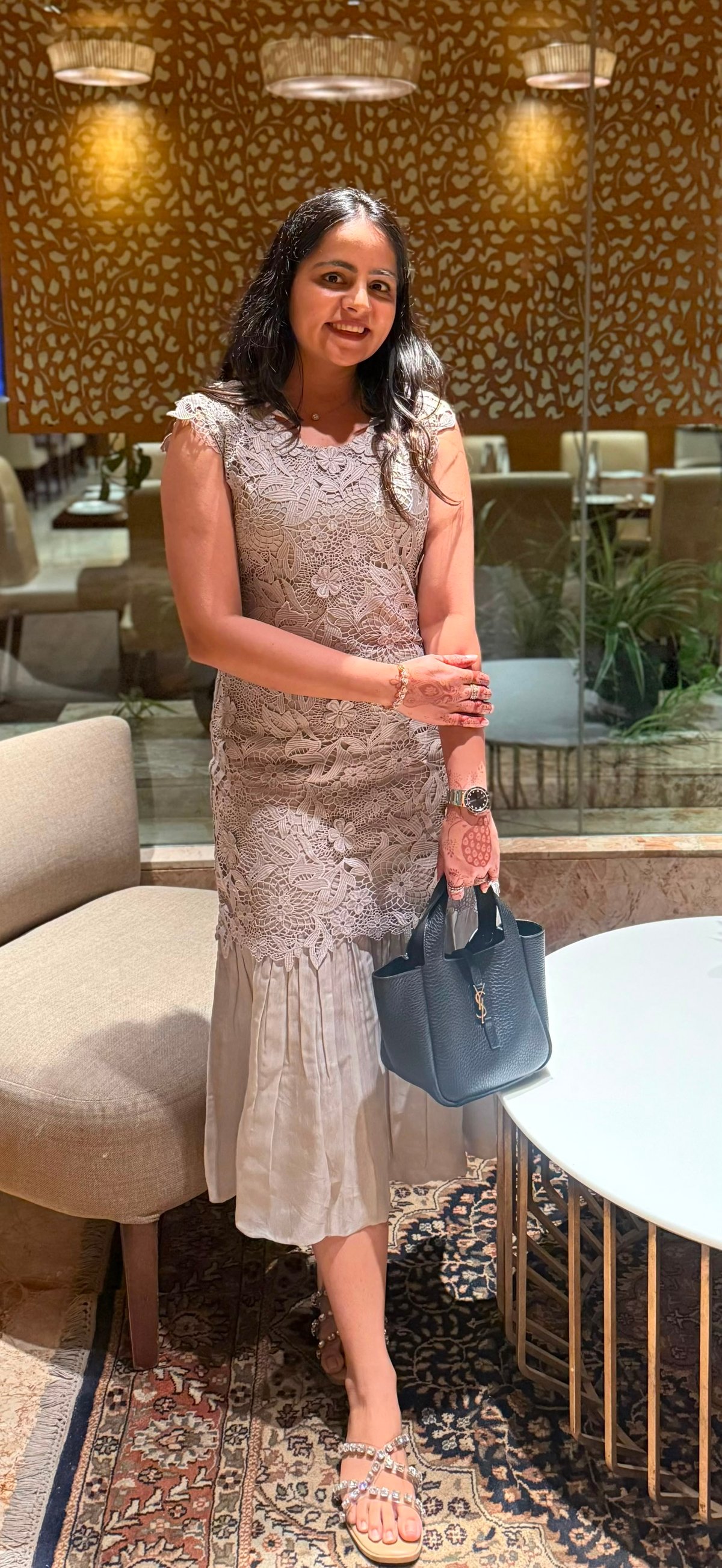 Grey Floral Lace Midi