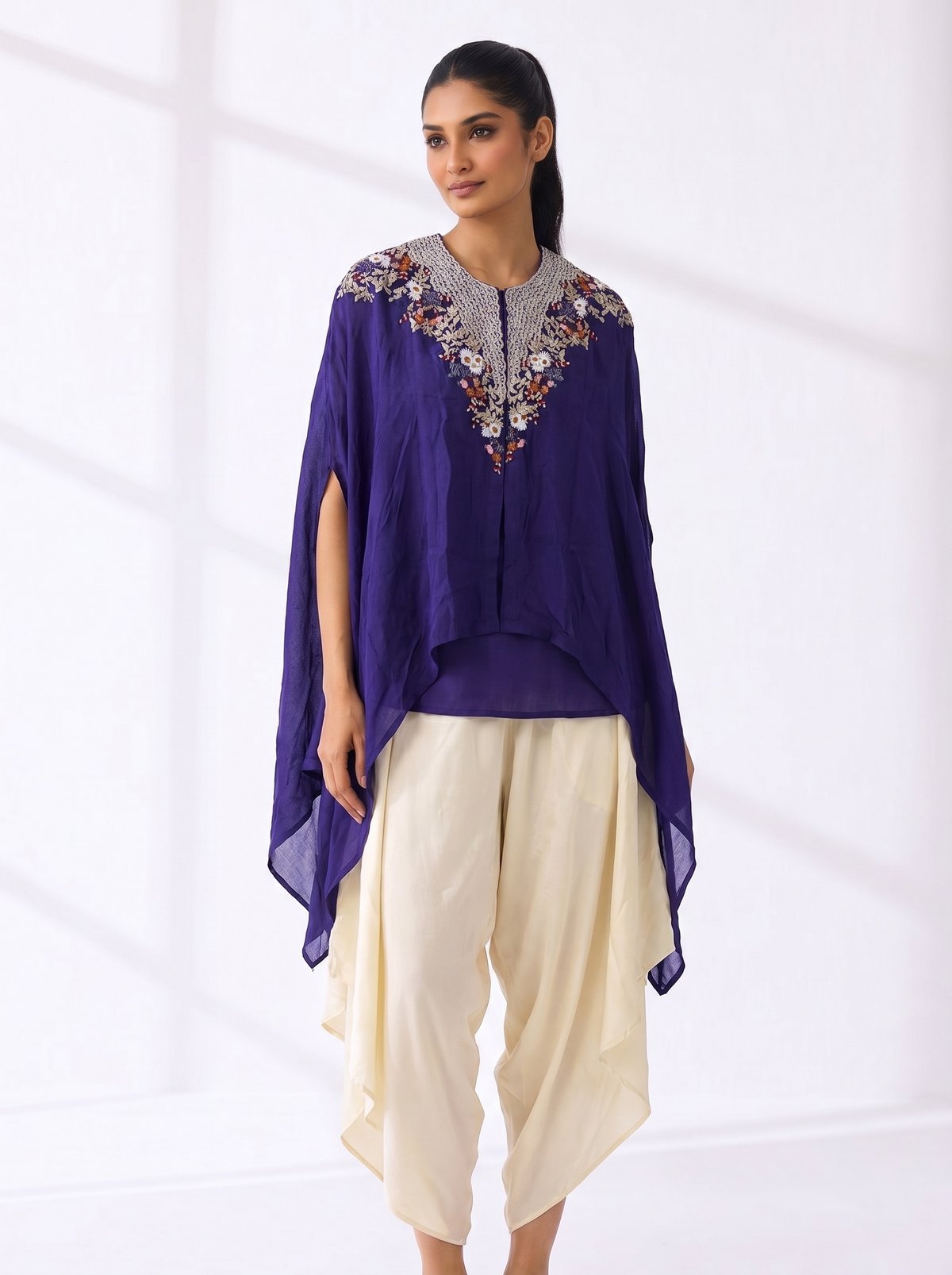 Purple Georgette Cape and Dhoti Pants Co-ord Set