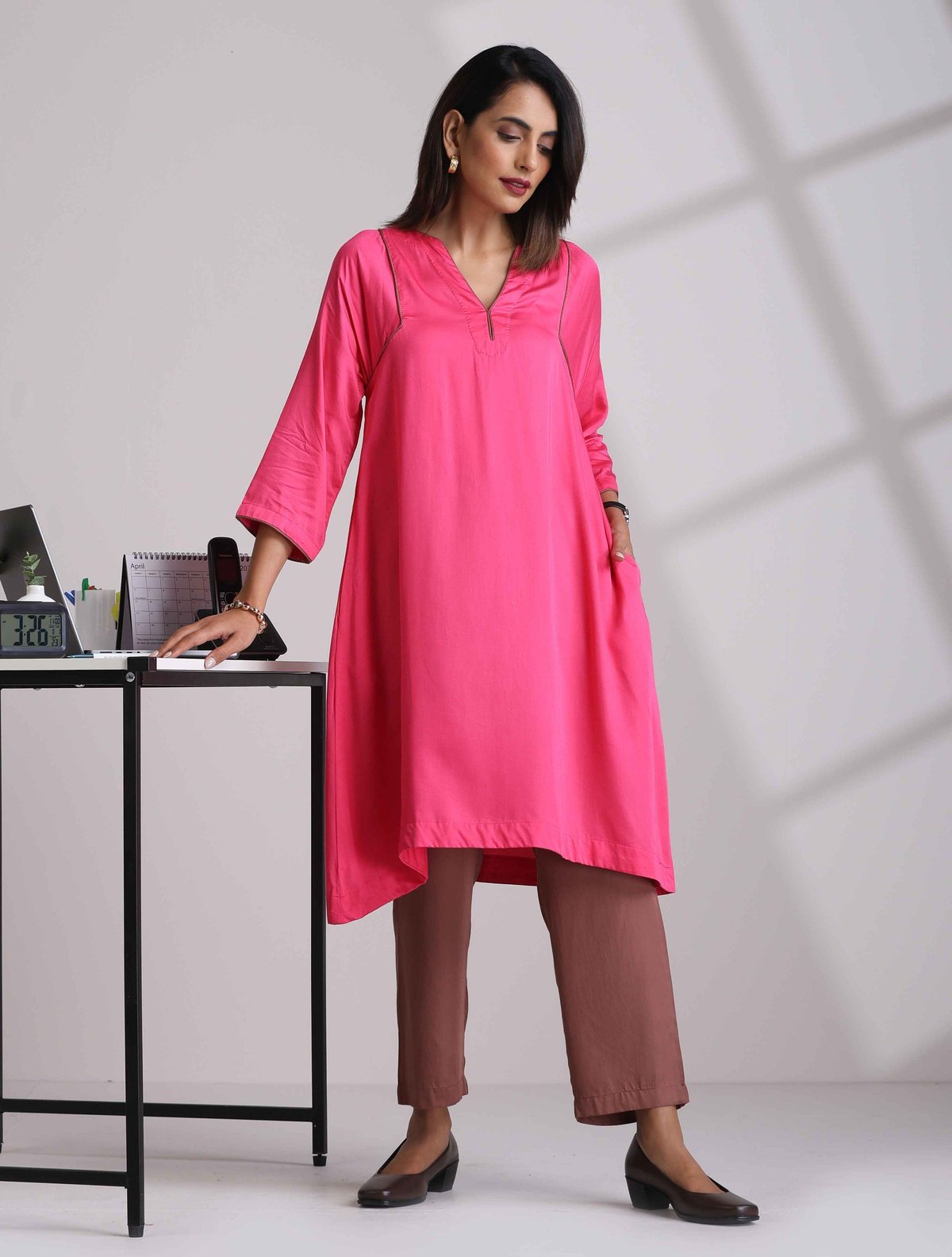 Pink Modal Kimono Kurta Co-ord Set