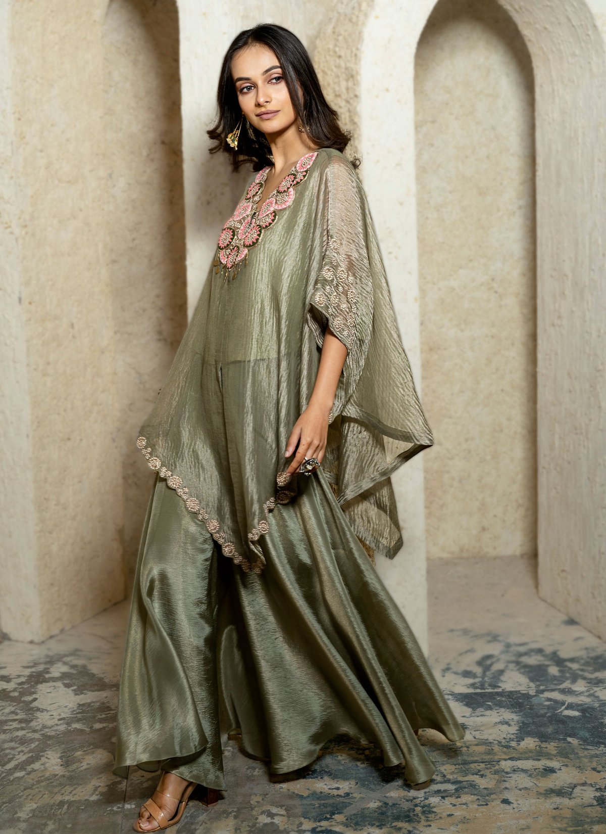 Olive Bloom Kaftan Set