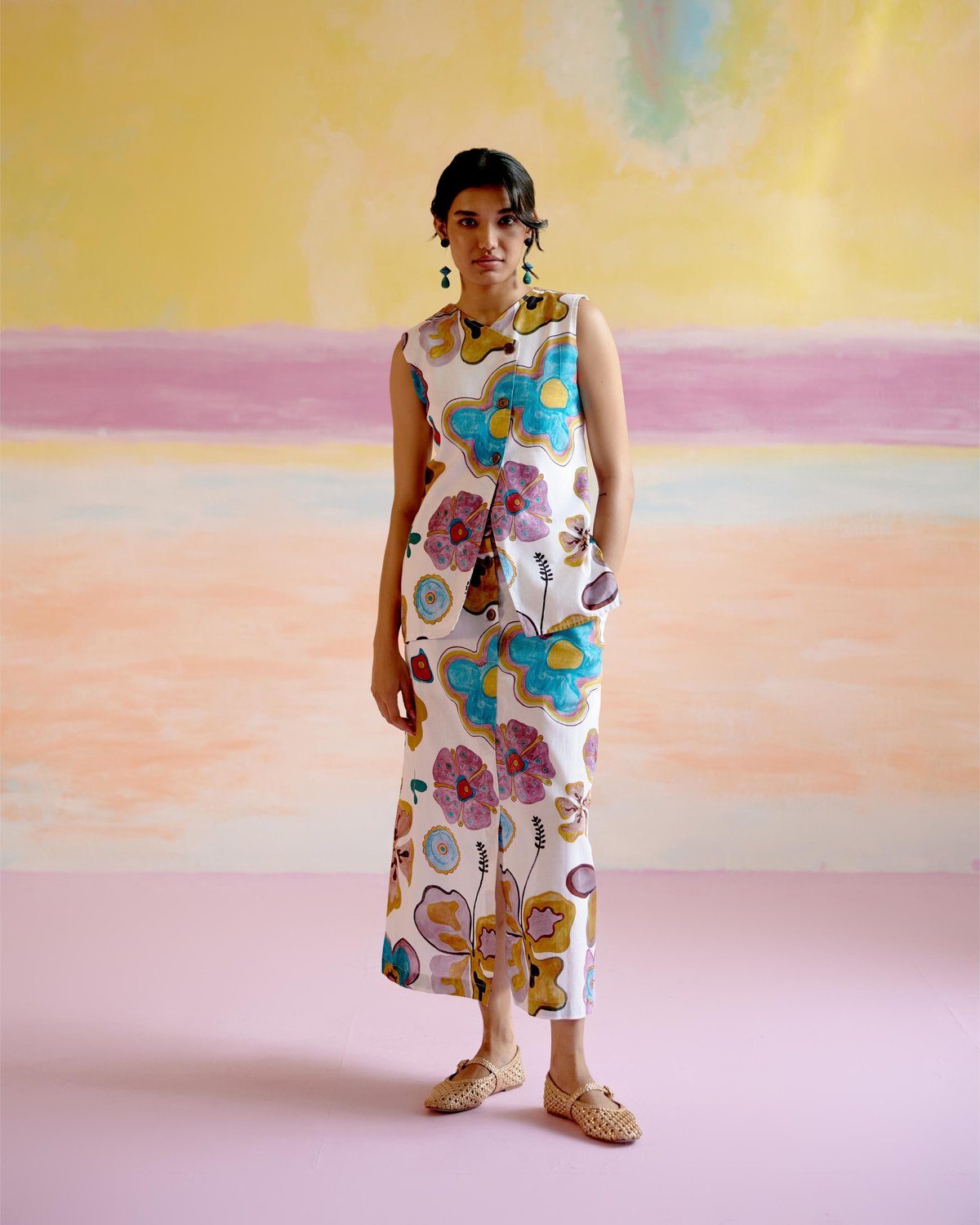 Multicolor Printed Cotton Poplin Skirt Co-ord Set