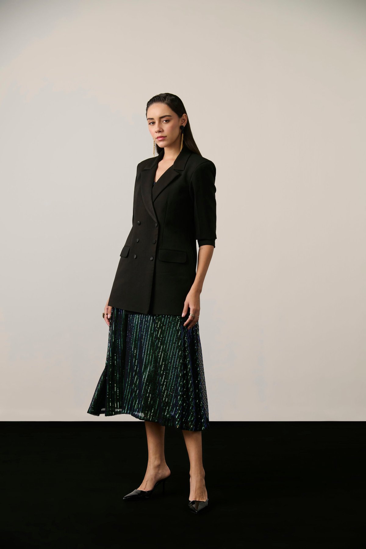 Black Oversized Blazer and Sequin Slip Dress Co-ord Set