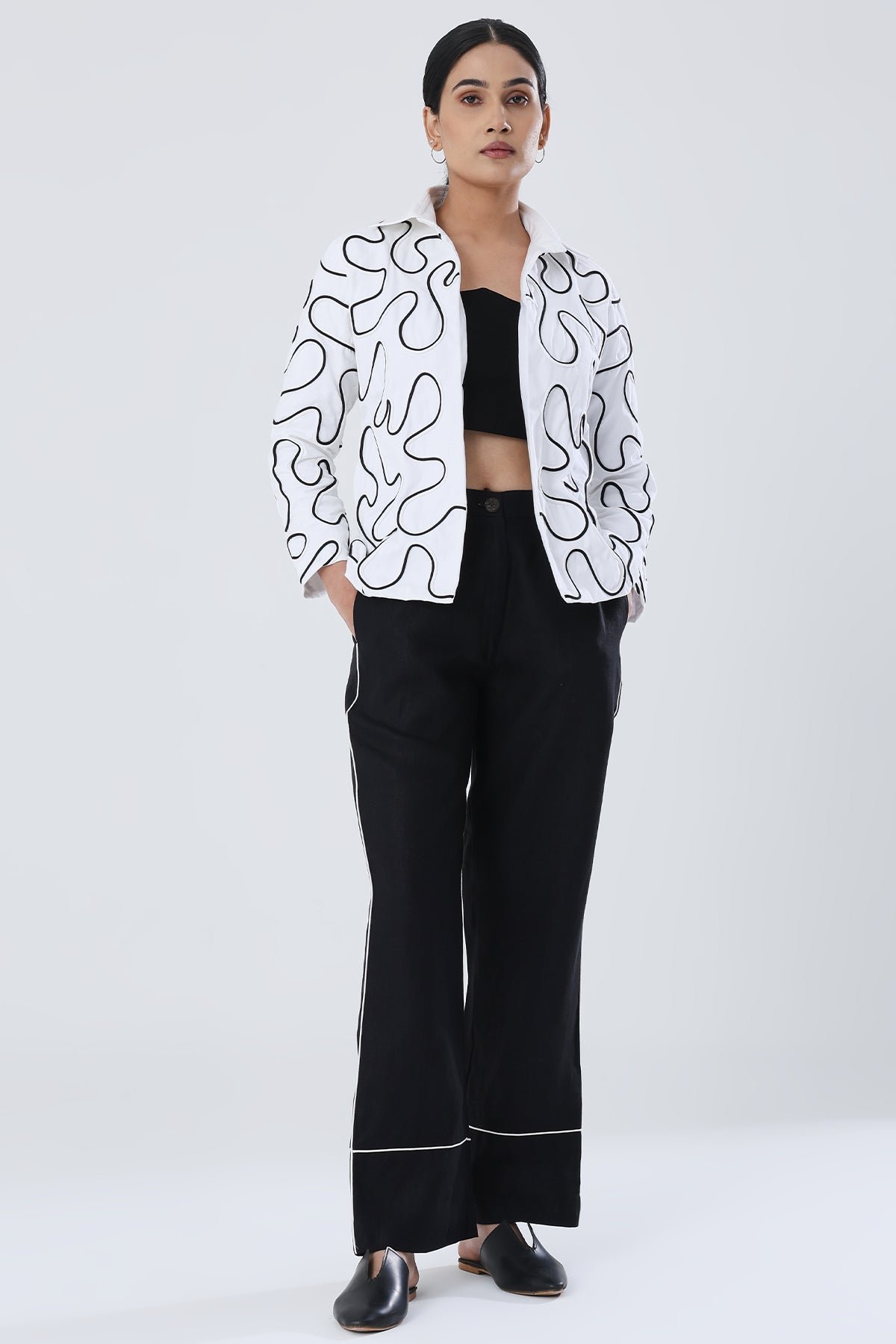 Black and White Jacket and Pants Co-ord Set