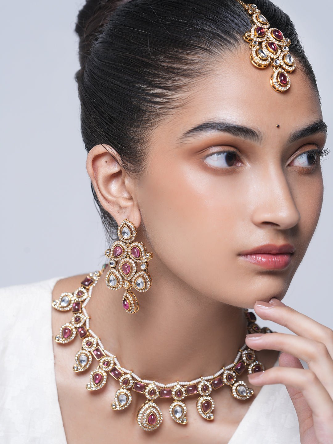 Pink Designer Necklace Earrings