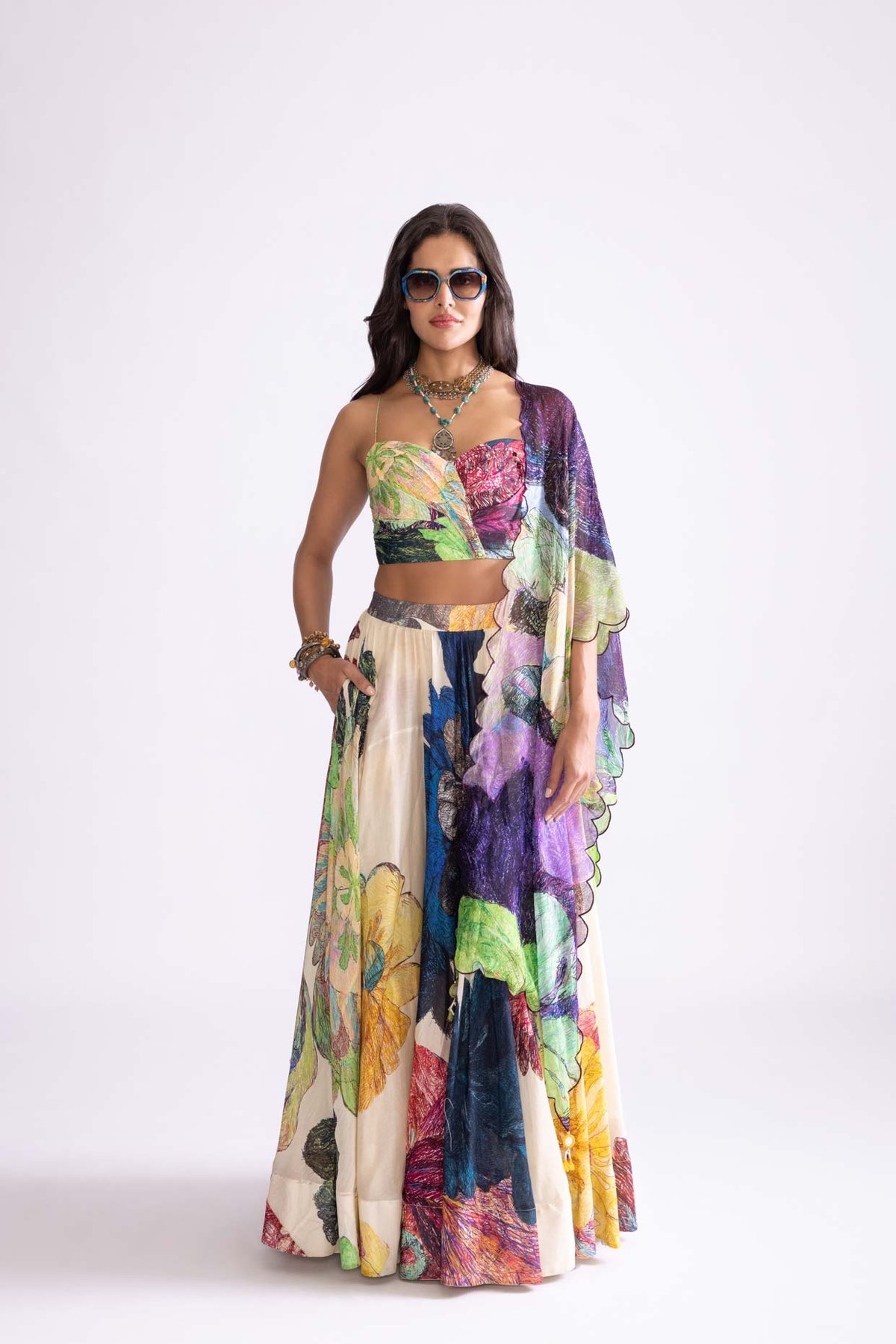 Scallop Dupatta Green Purple
