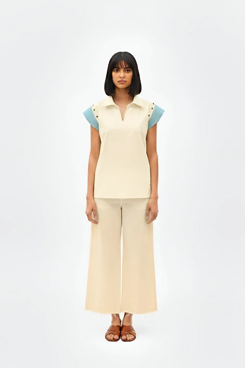 Ivory-Tiffany Blue Colorblock Co-ord Set