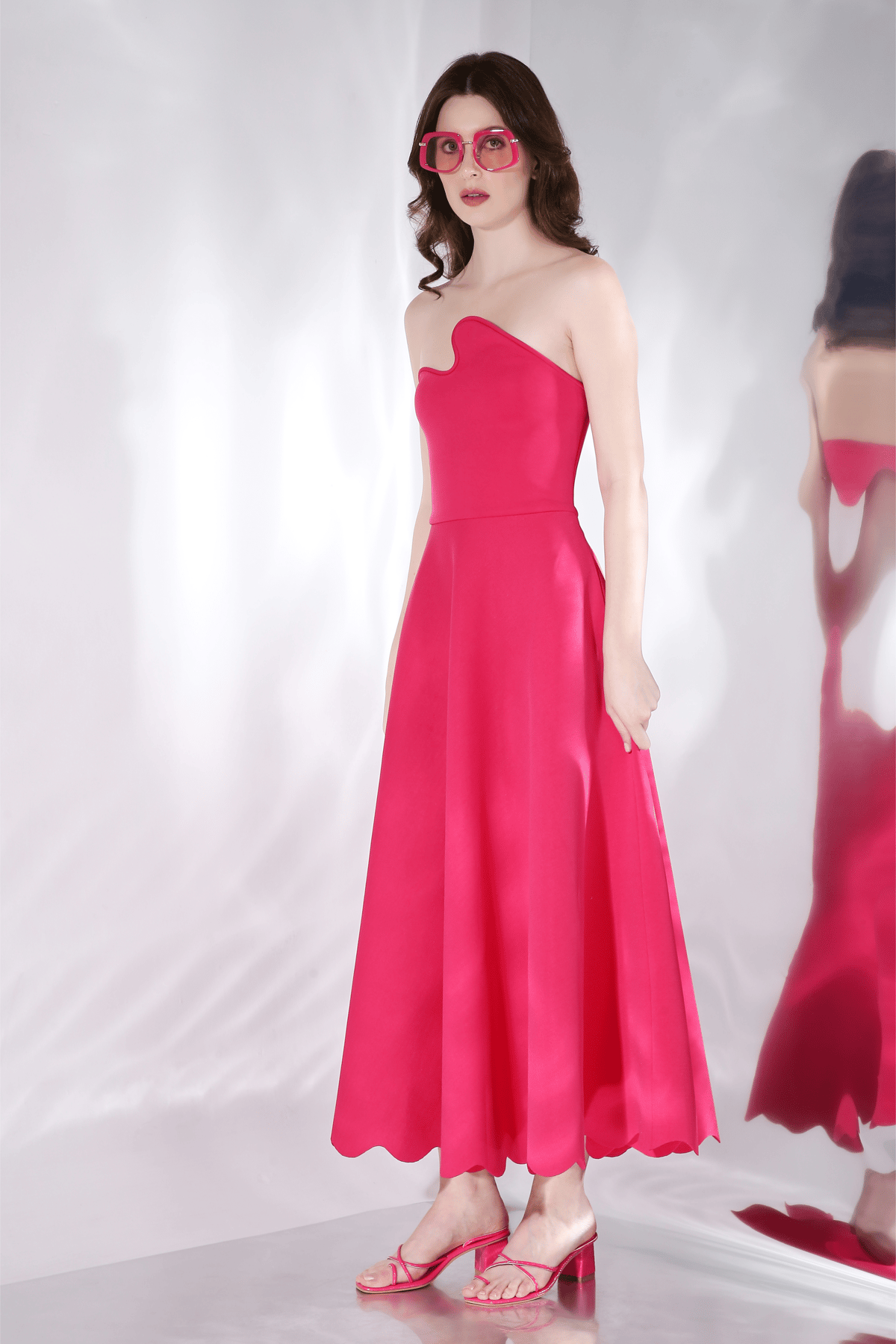 Hot Pink Strapless Fit and Flare Maxi Dress