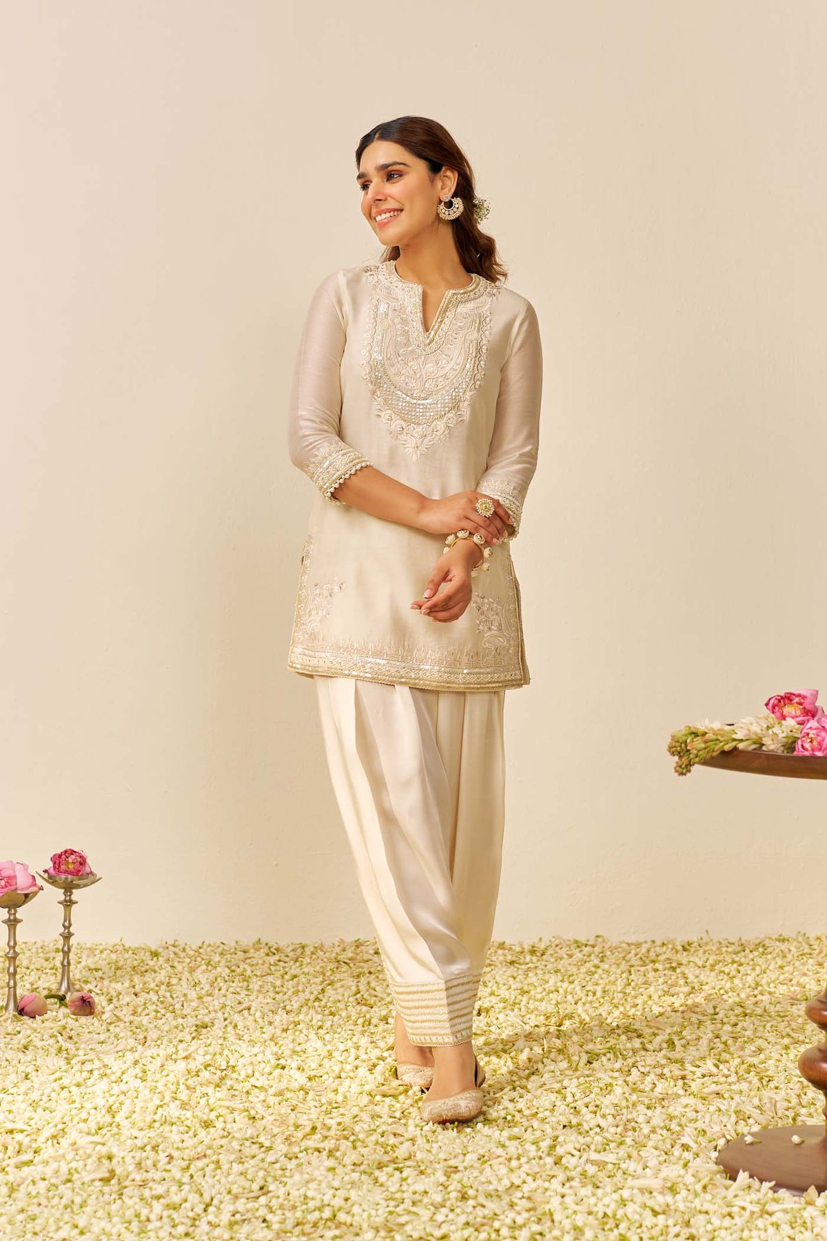 Daisy Ivory Embroidered Short A-Line Kurta Set