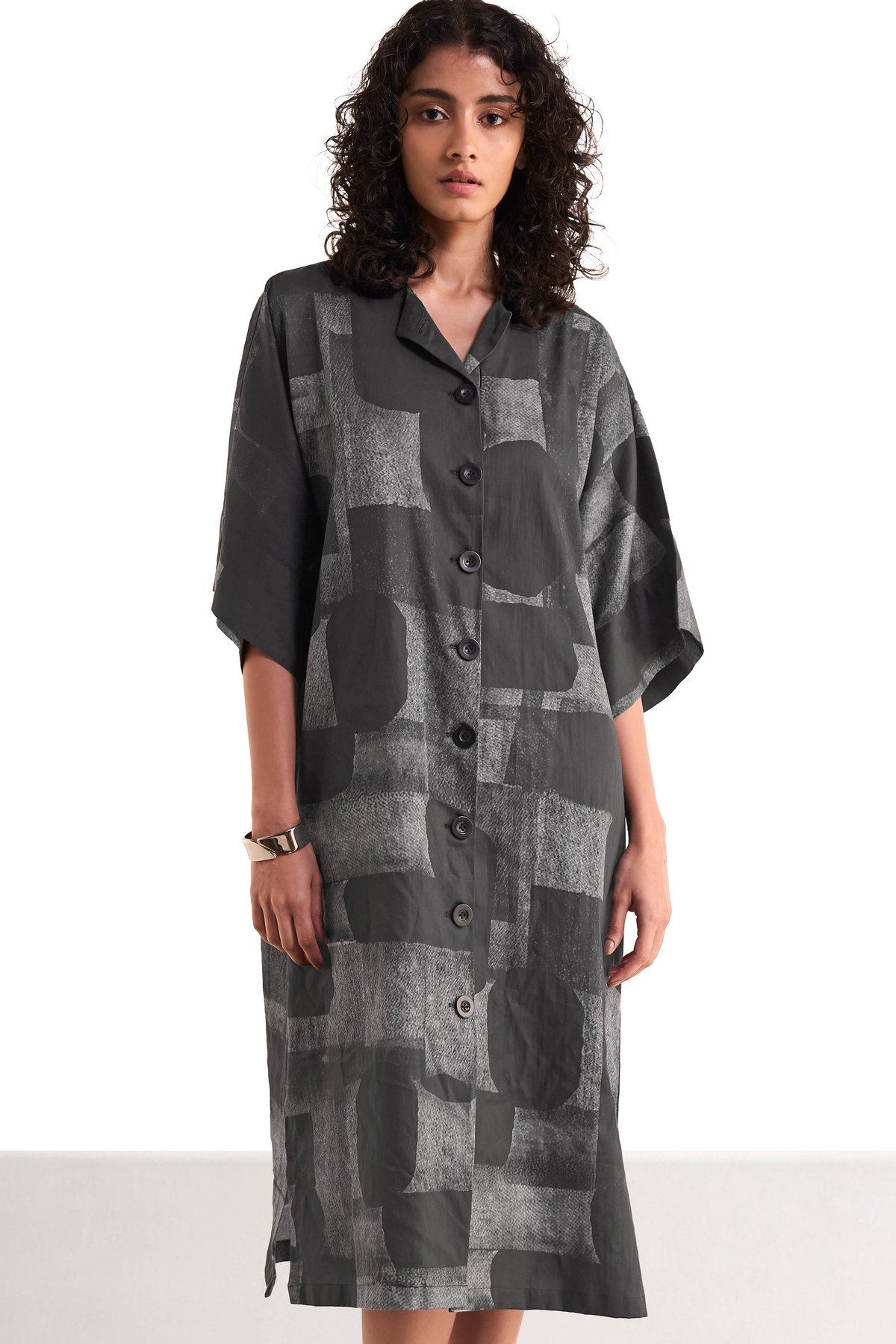 Abstract Geometric Print Shirt Dress
