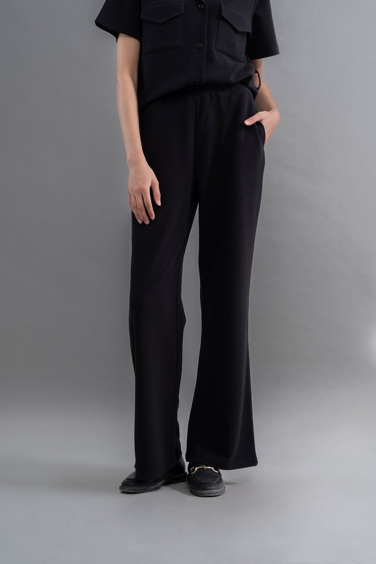 Black Straight-Leg Pull-On Mini Waffle Trousers
