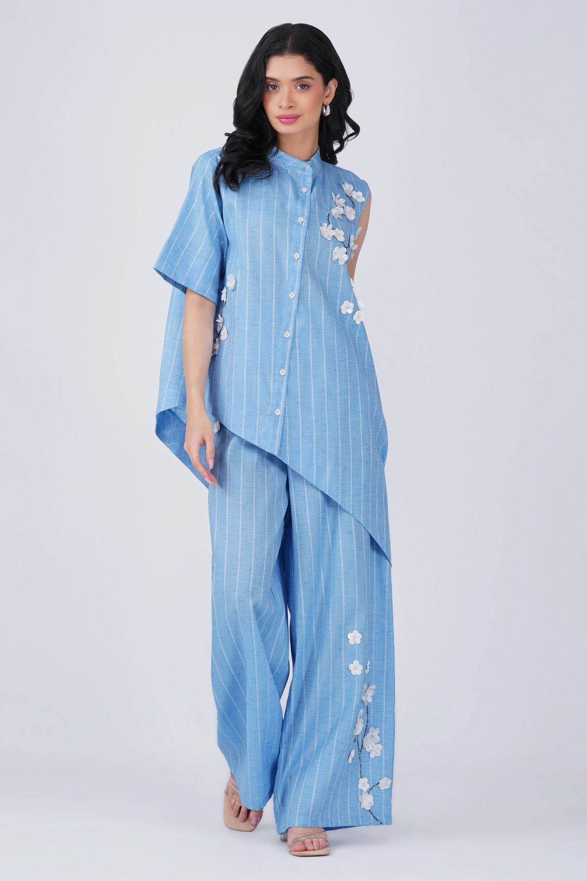 Blue Jacquard Top with 3D appliques
