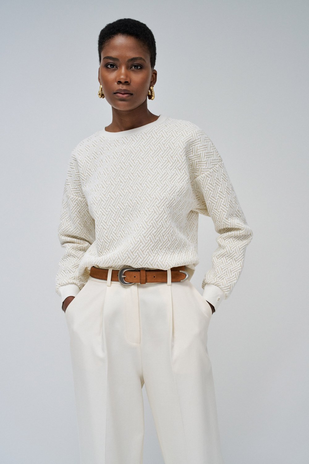 Light Pearl Textured Shimmer Pullover Sweater