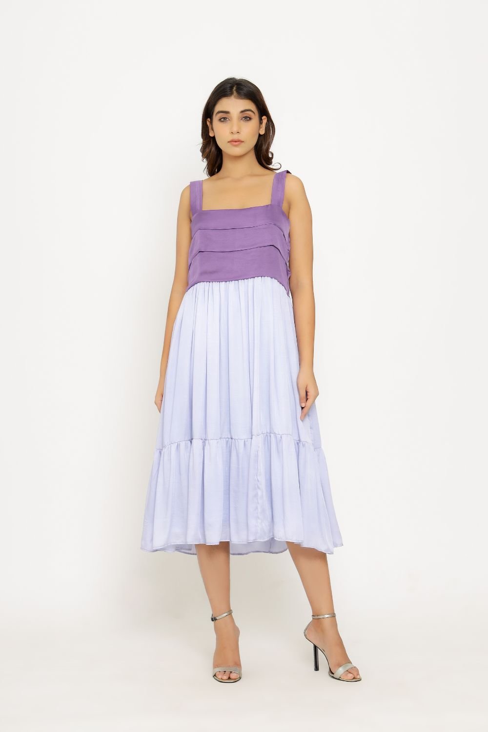 Purple/Lilac Two-Tone Tiered Midi Dress