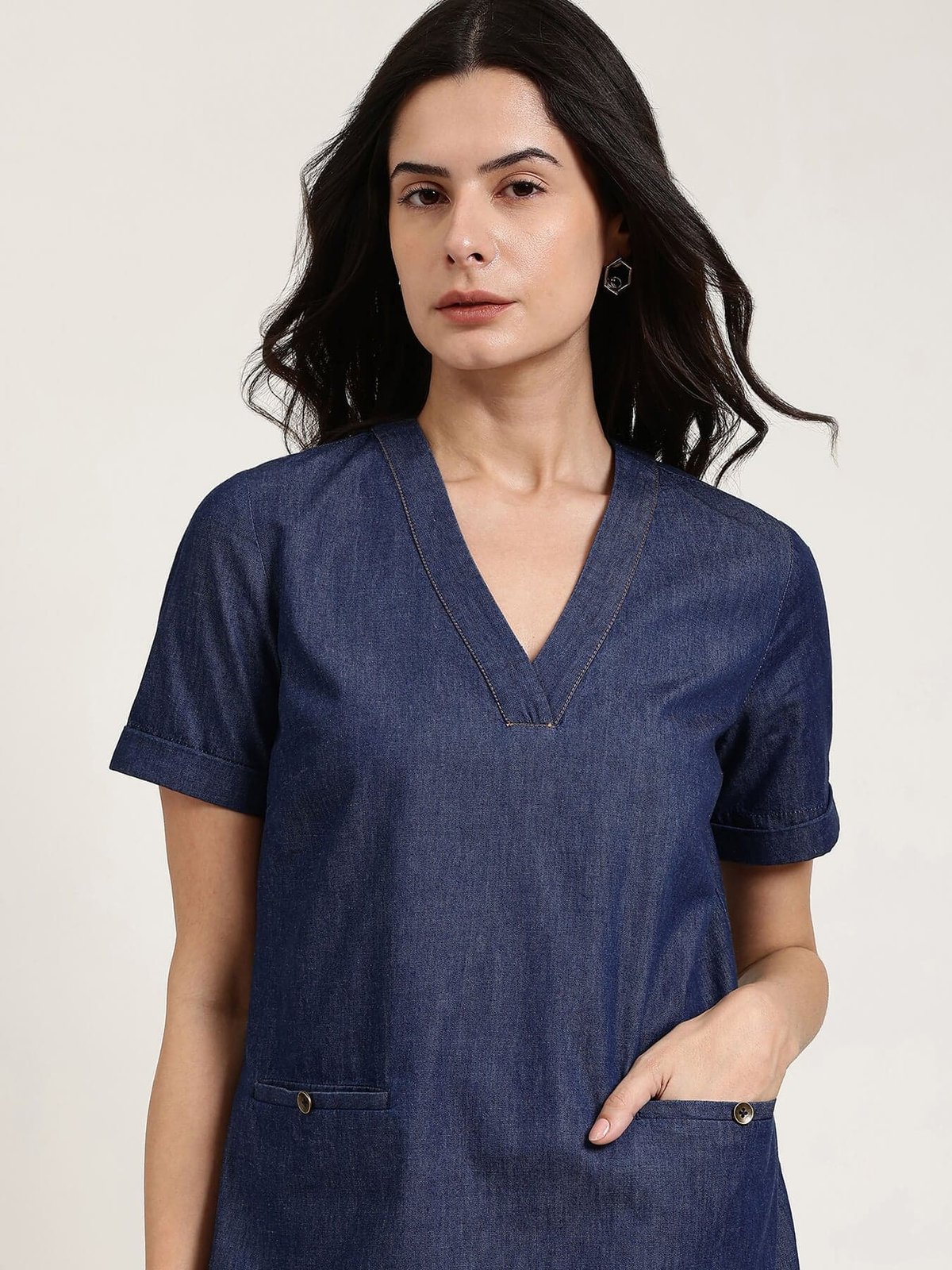 Denim V-Neck Dress