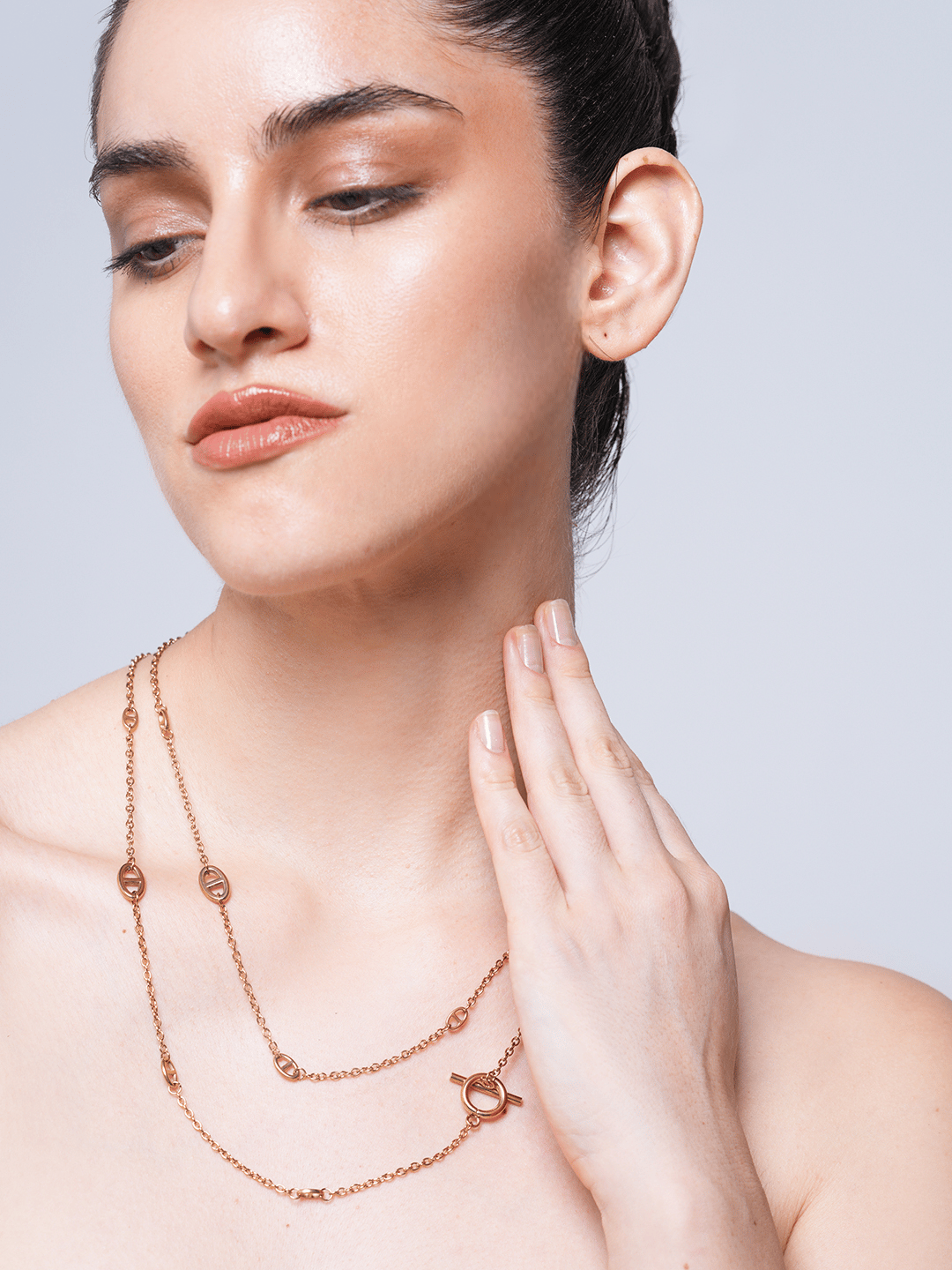 Pig Nose Charm Long Chain Necklace Set