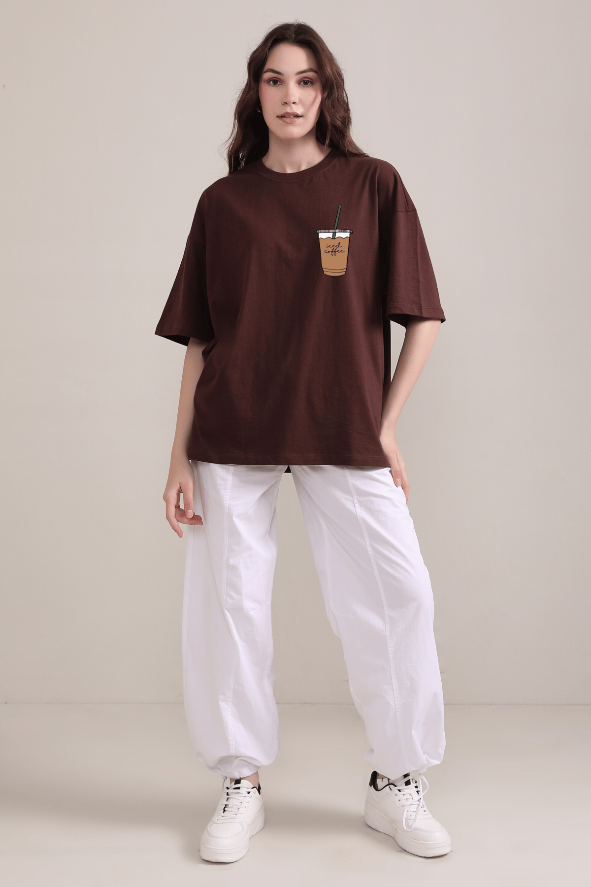 Coffee Pocket Print Oversized T-Shirt