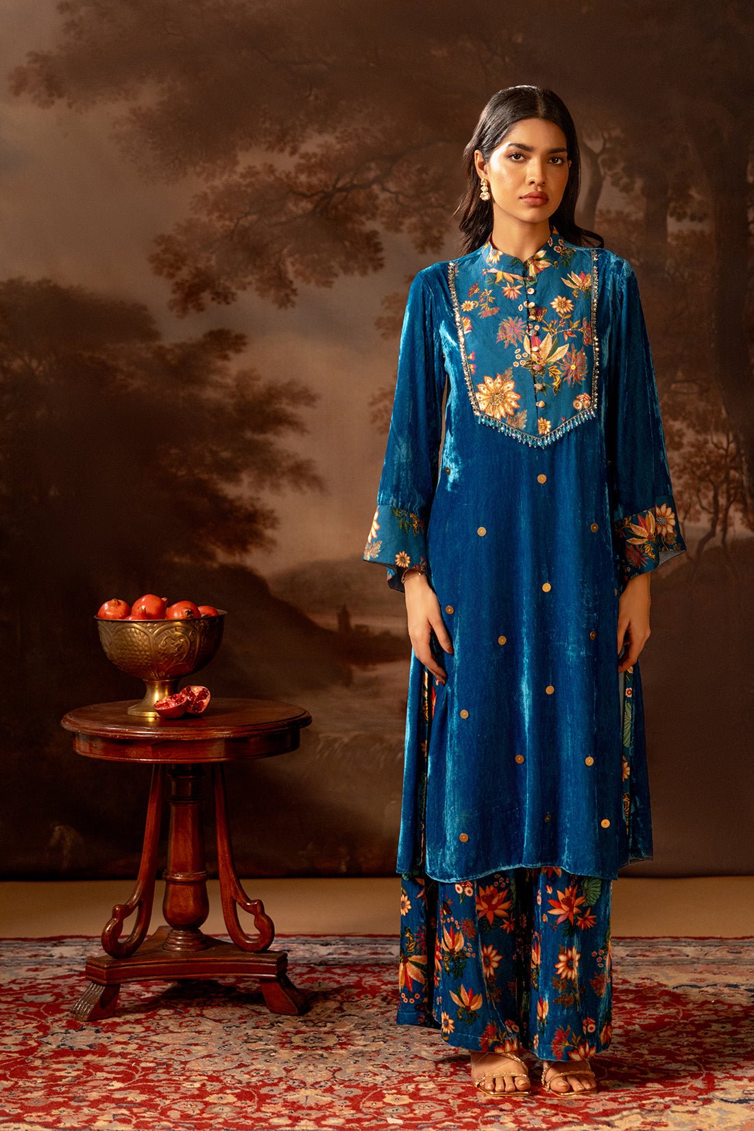 Blue Velvet Kurta Set