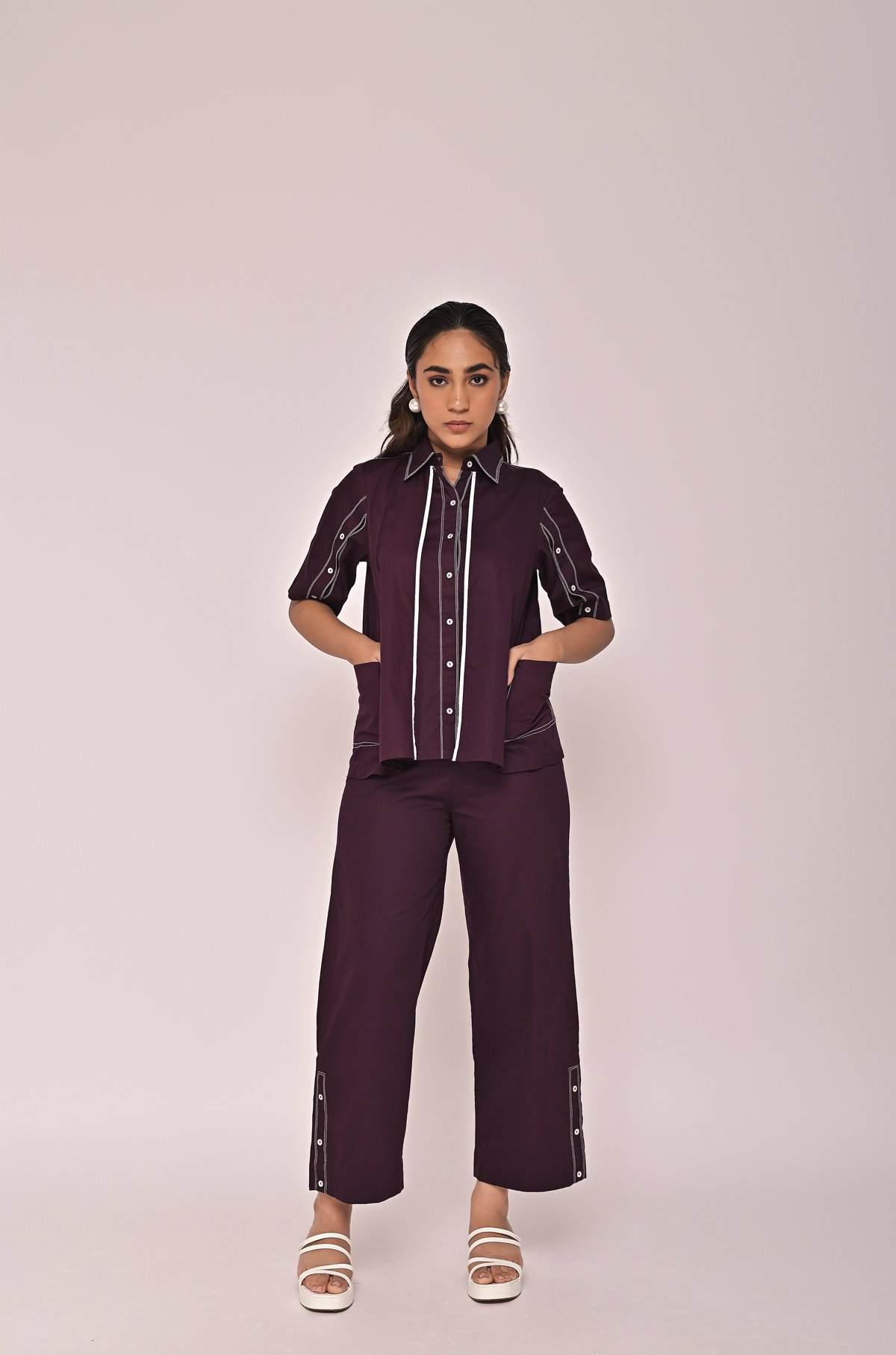 Purple Boxy Shirt and Straight Pants Co-ord Set