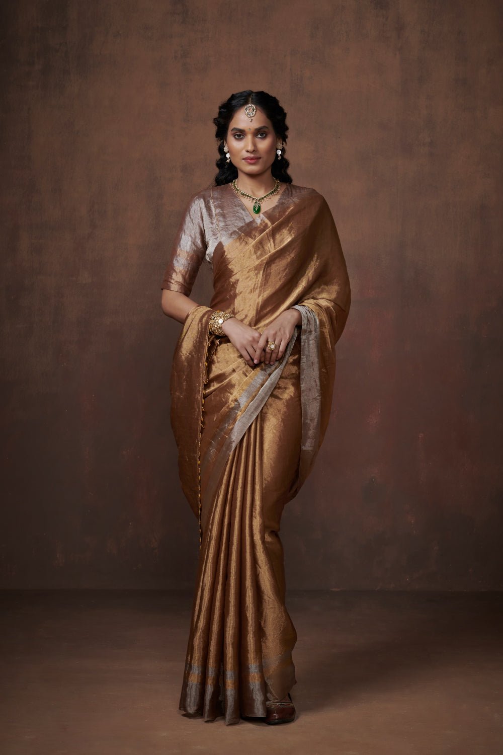 Gold Tissue Saree with Silver Border