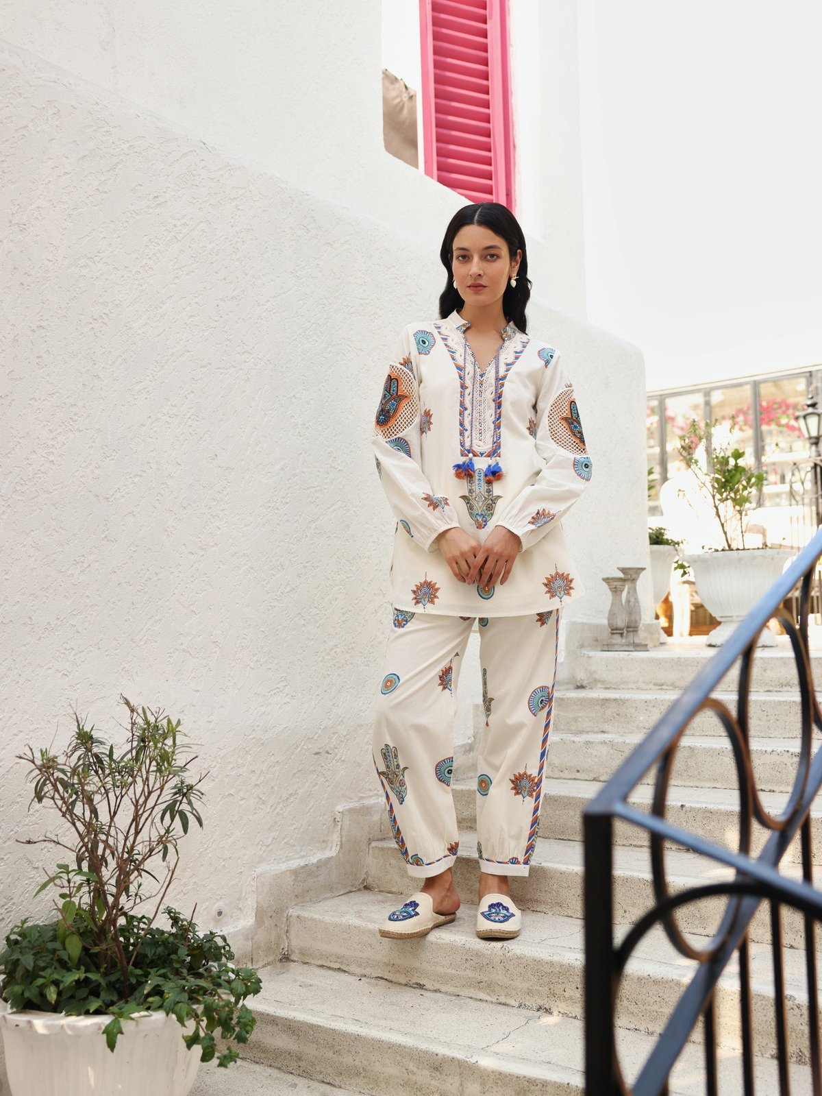 Rust & Blue Hamza Print Co-ord Set