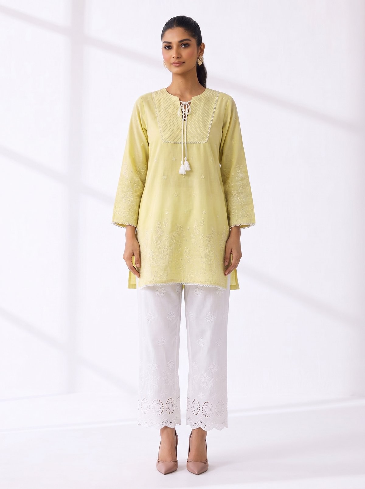 Yellow Embroidered Kurta and Pants Co-ord Set