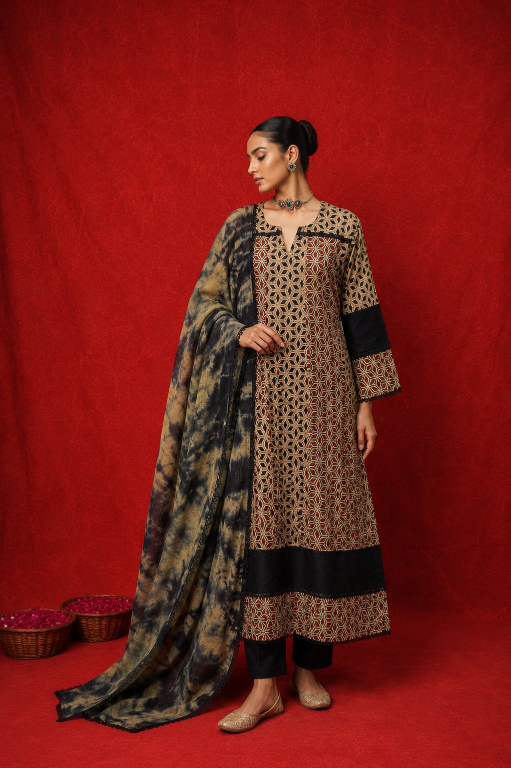 Naseebo Rangrez Ajrakh Anarkali Kurta Set