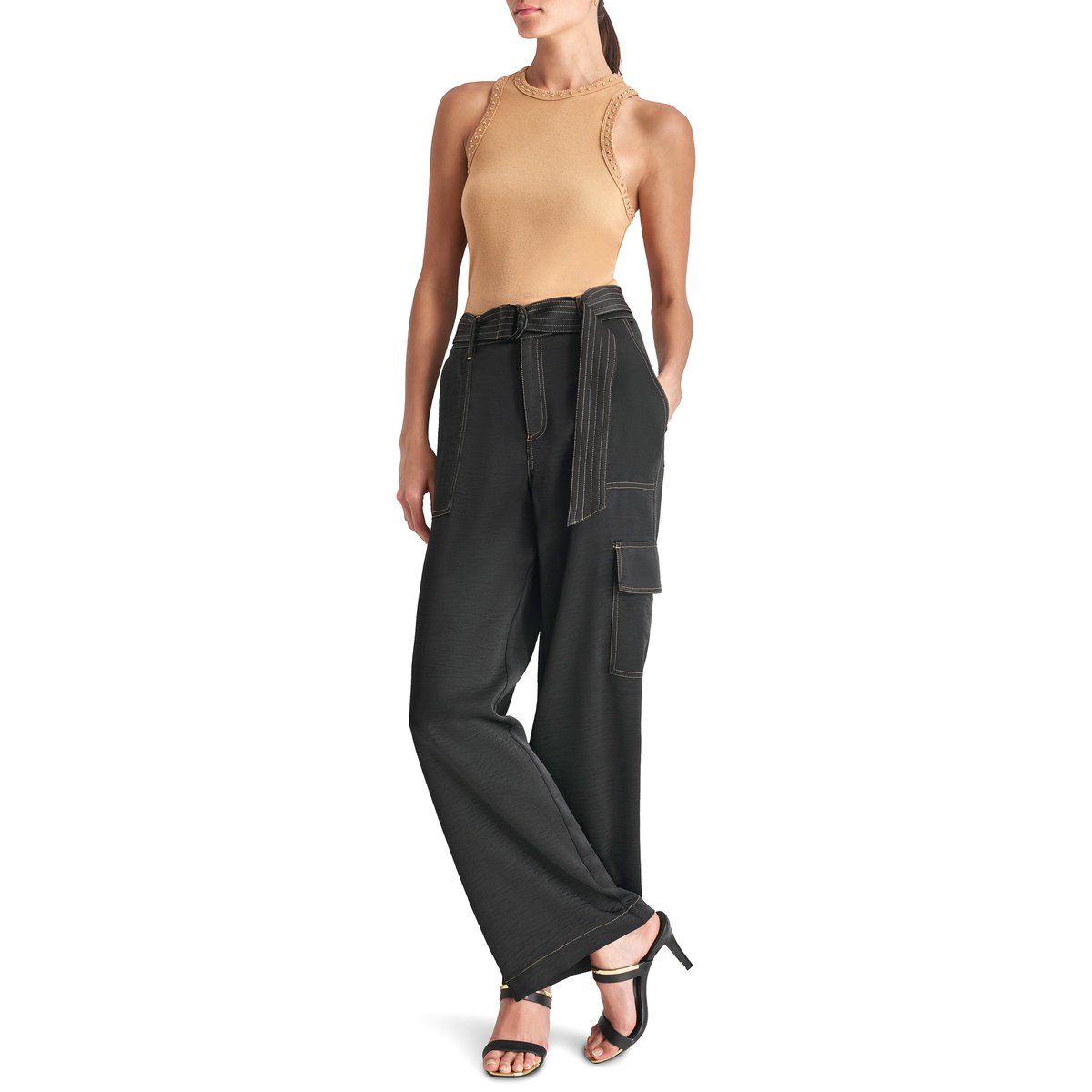 Black High-Rise Wide-Leg Cargo Trousers