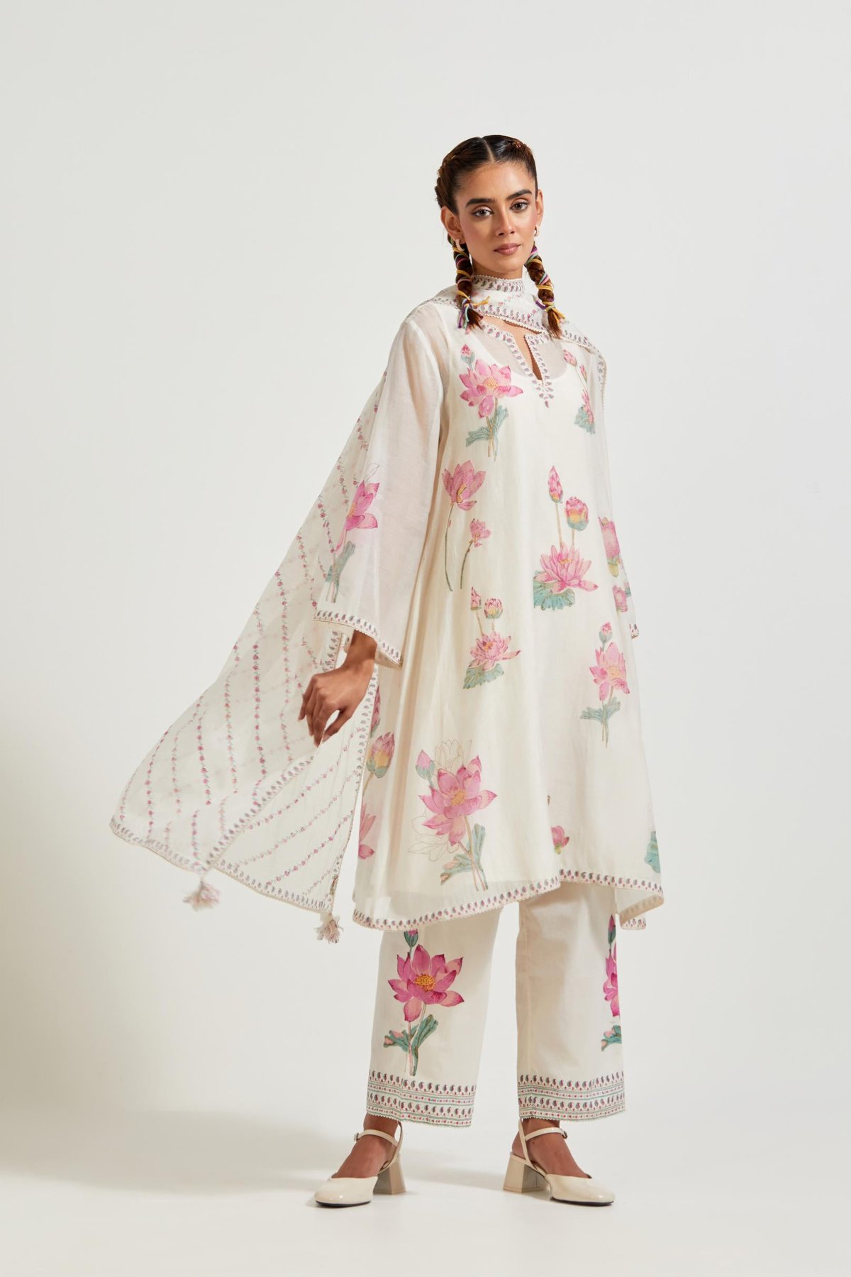 Off White Chanderi A-Line Kurta Set