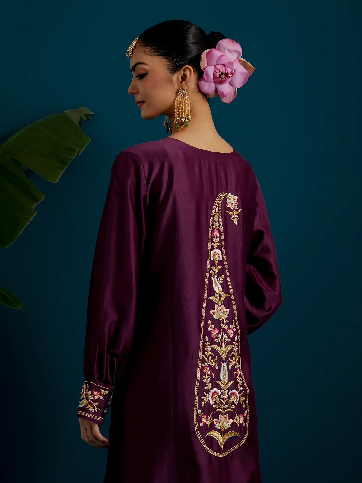 Purple Silk Chanderi Straight Kurta with Back Motif