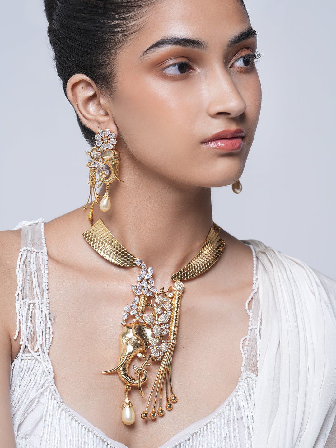 Heavy Elephant Golden Necklace Set