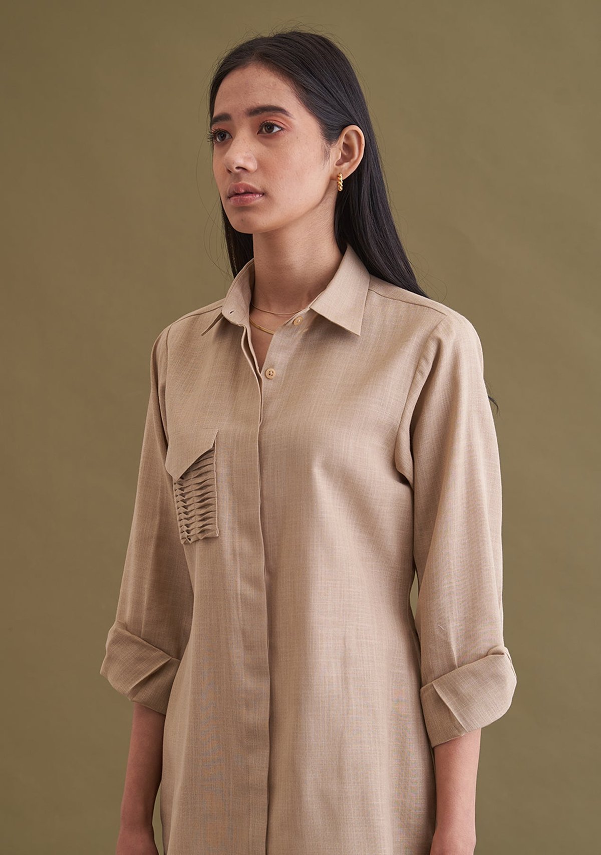 Beige Cotton Shirt and Pants Co-ord Set