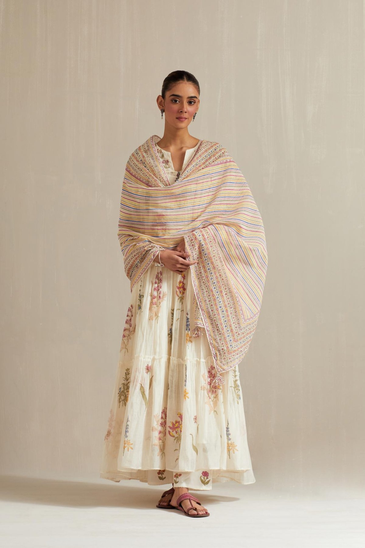 Off White Three-Tiered Kurta Set