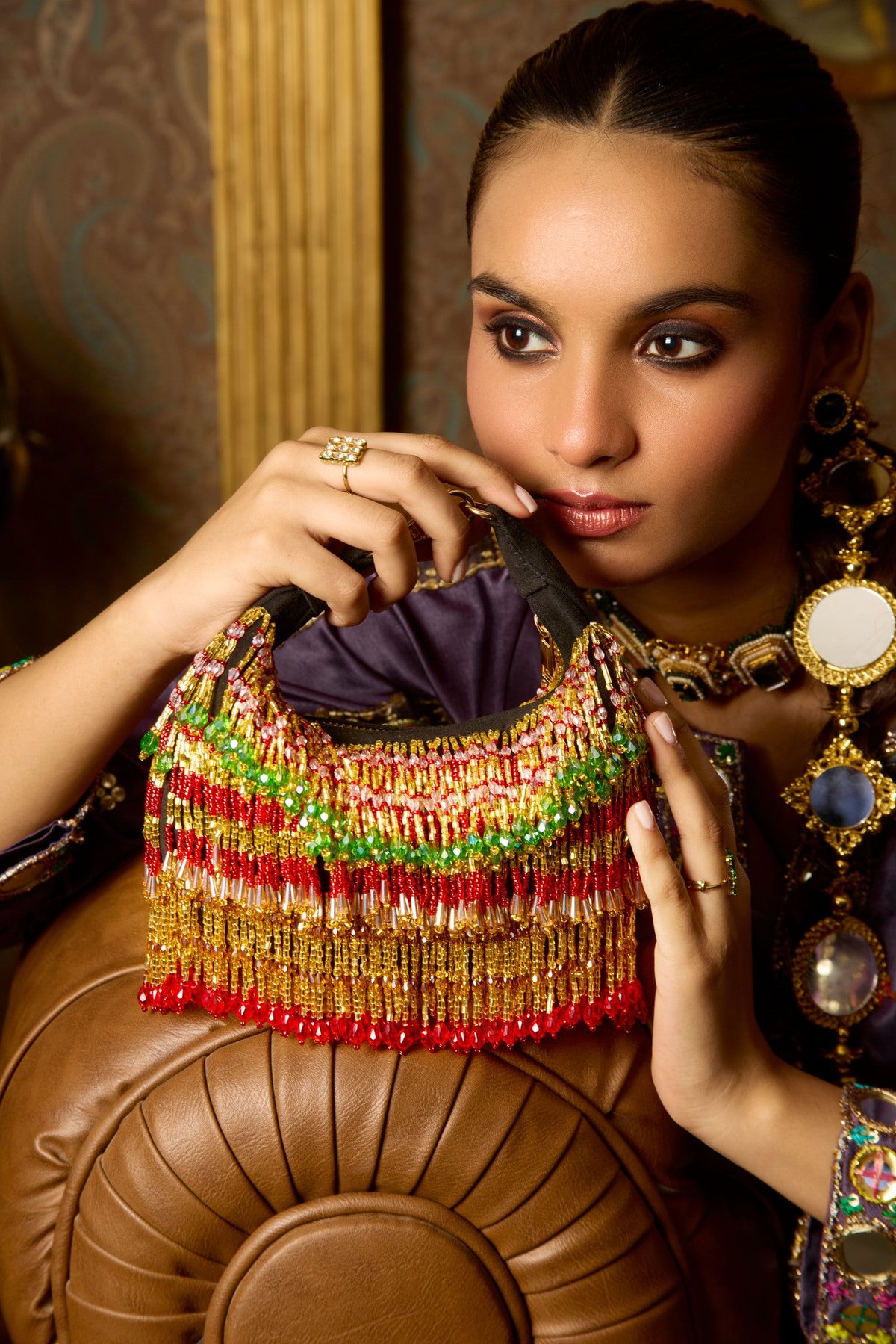 Faiza Boat Bag-Gold Red