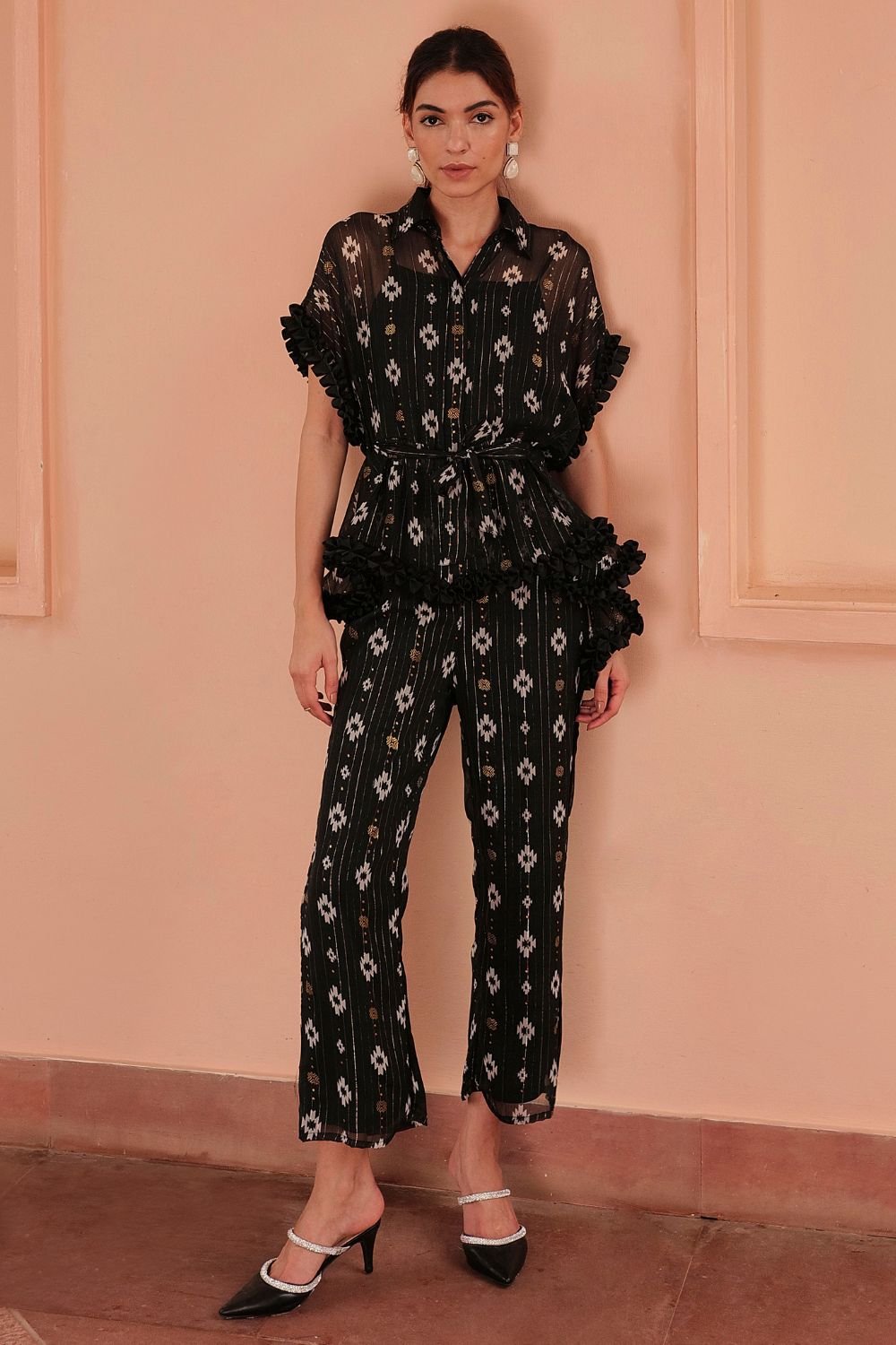 Black Printed Batwing Co-ord Set