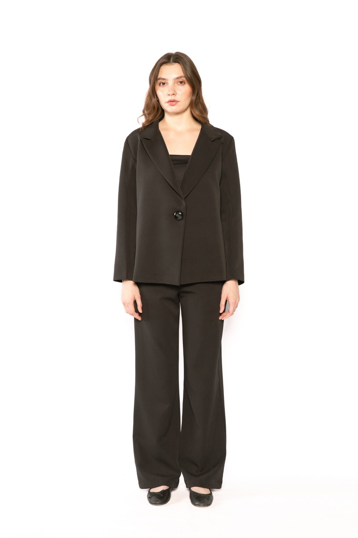 Black Boxy One-Button Tailored Blazer