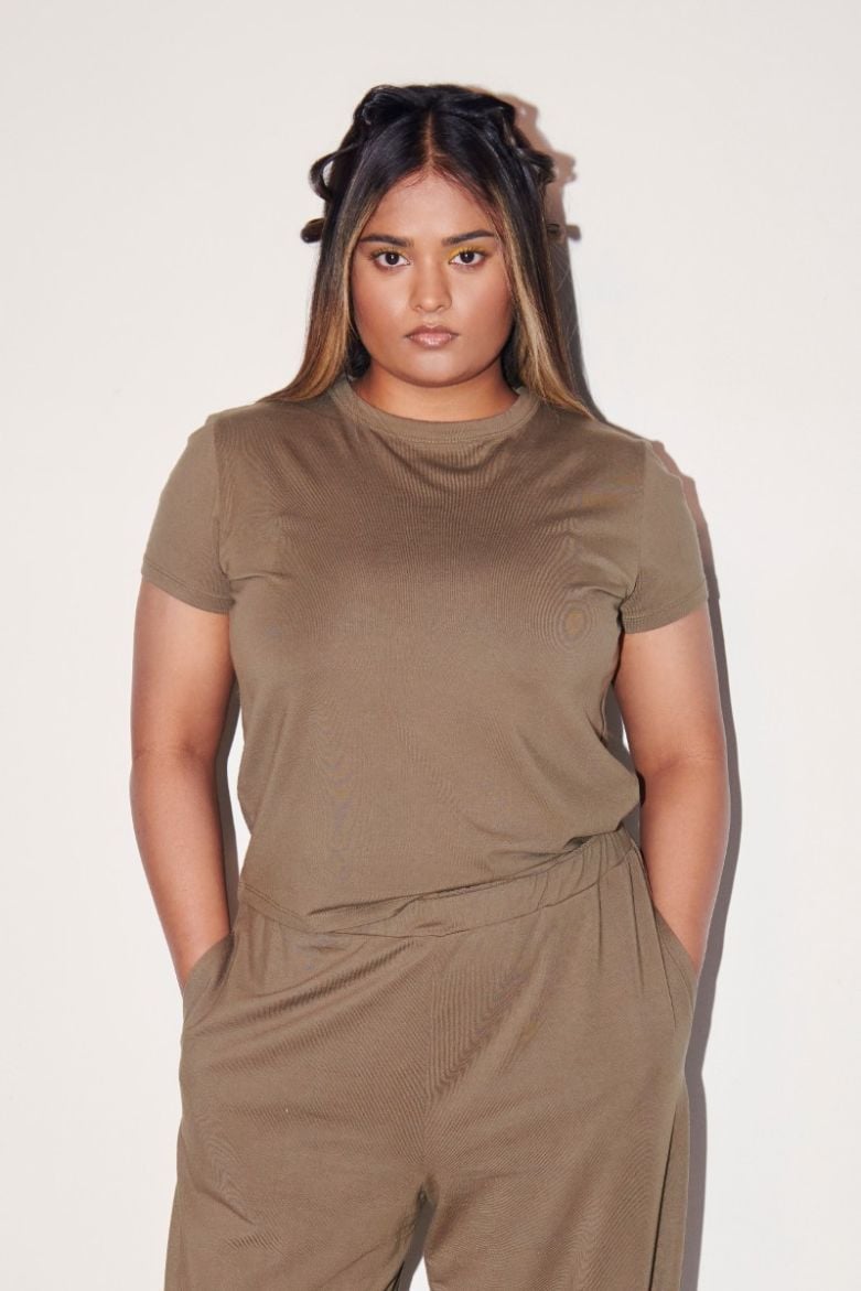 Olive Supima Cotton Blend Crew Neck T-Shirt