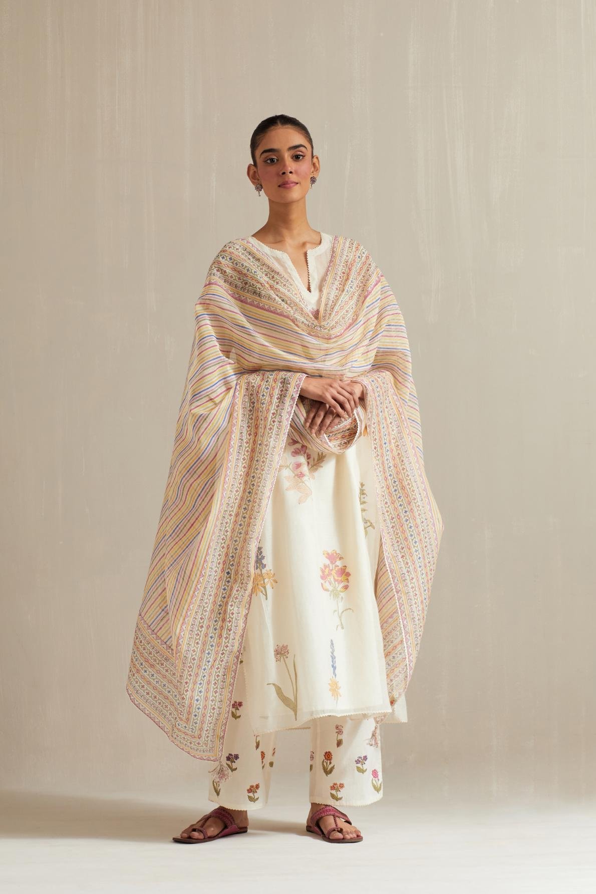 Off White Cotton Chanderi Kurta Set