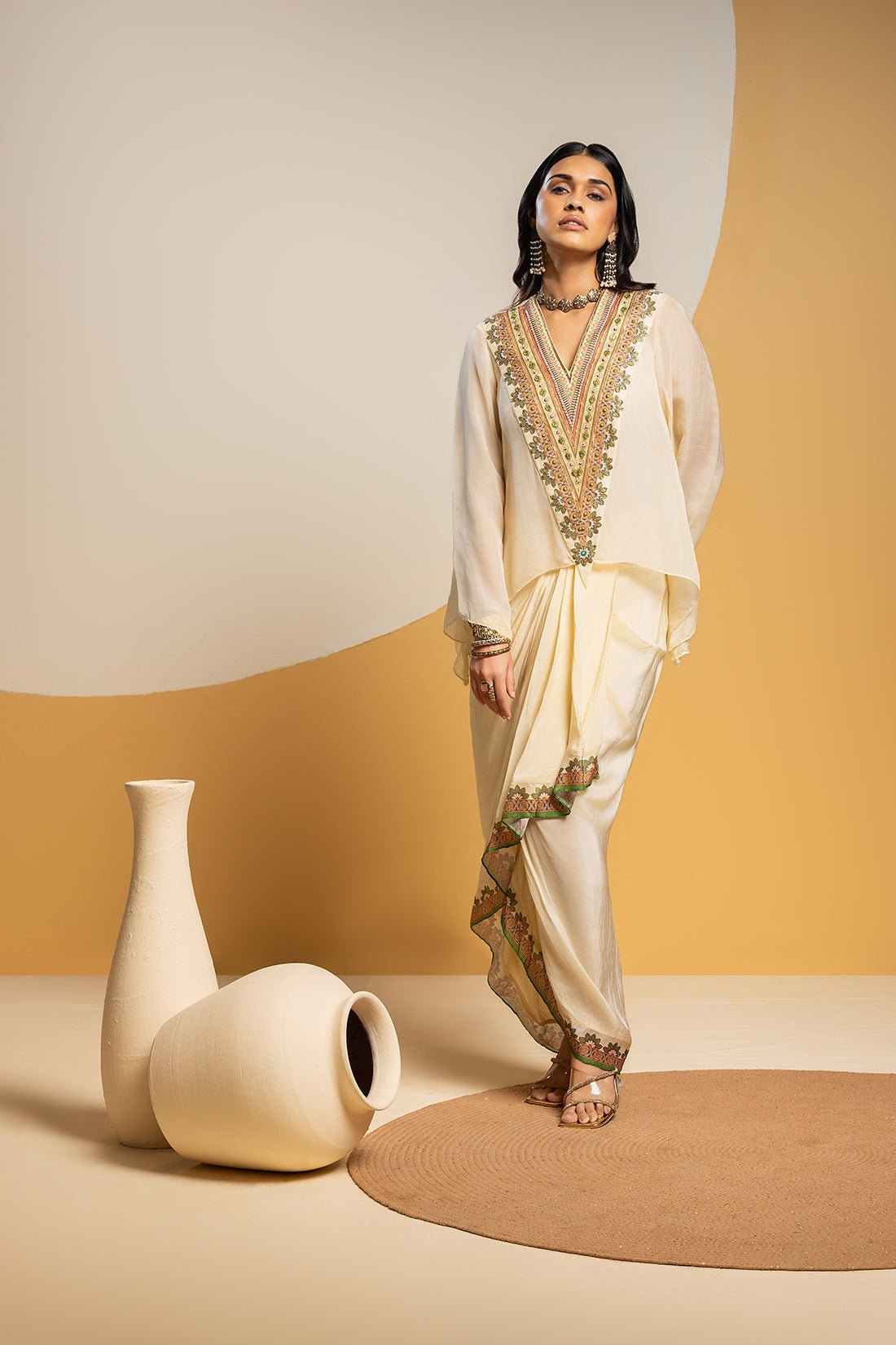 Off White Angarkha Set