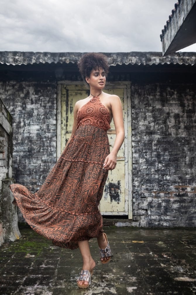 Flamingo Lily Backless Long Dress