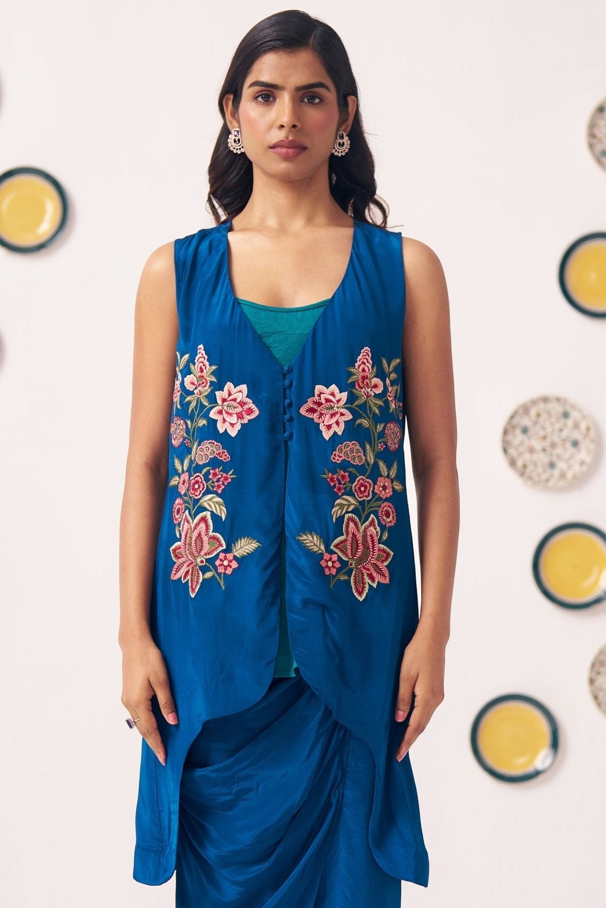 Teal Embroidered Top with Spaghetti