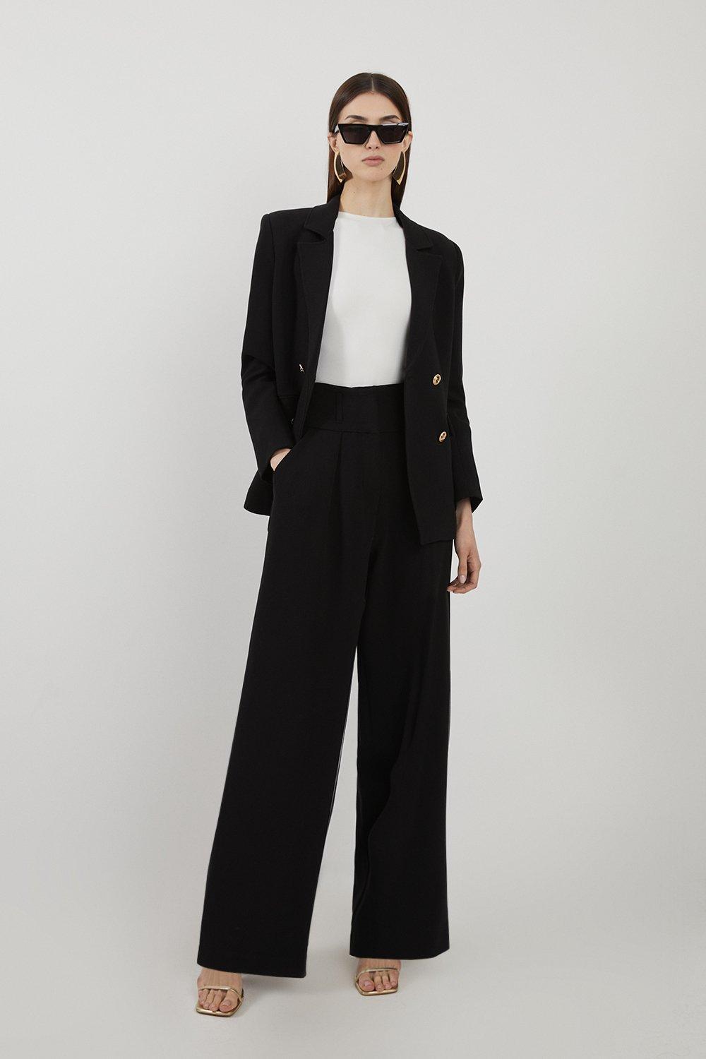 Black High-Waisted Pleated Wide-Leg Trousers