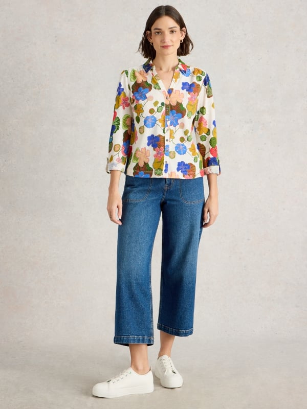 Ivory Floral Printed Cotton Shirt
