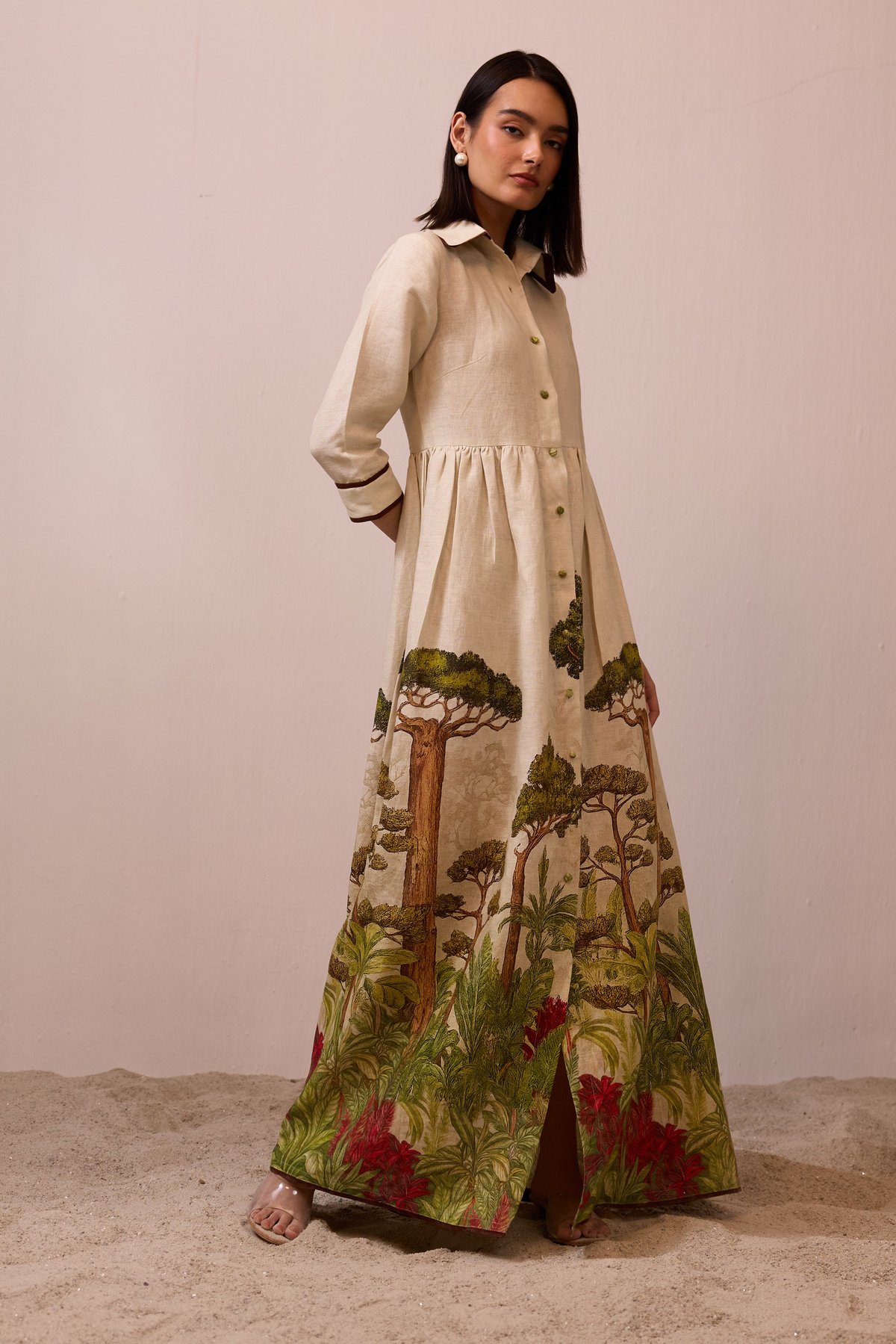 Verdant Linen Shirt Dress