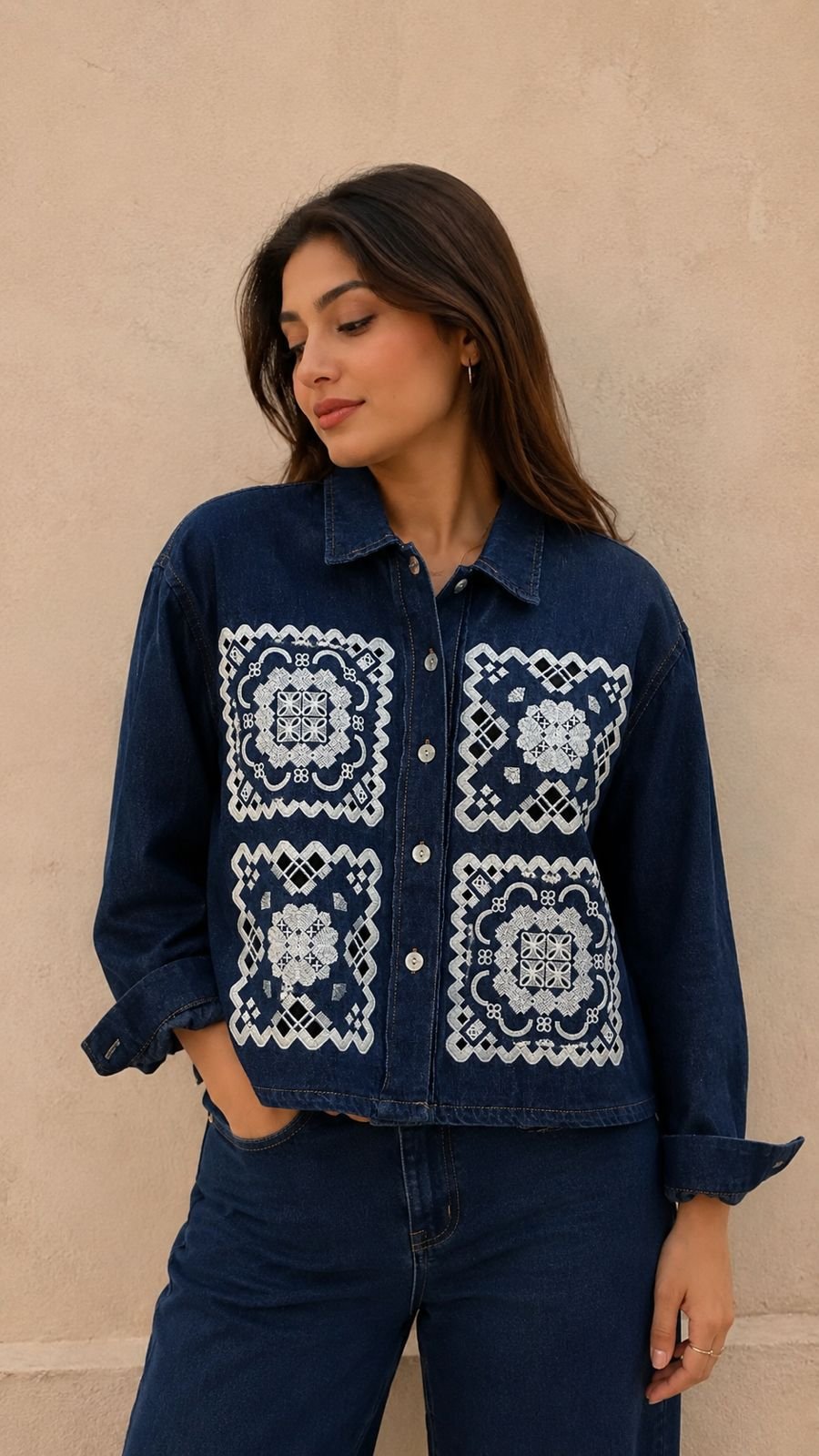 Geometric Motif Denim Shirt