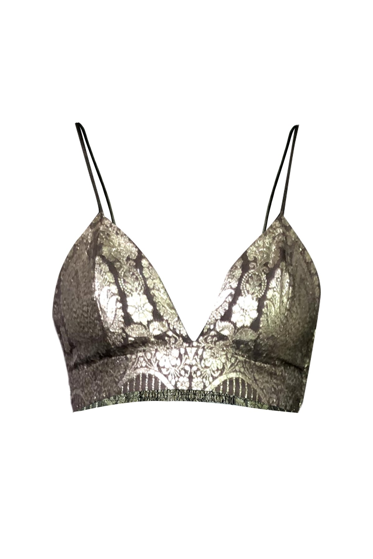 Grey Metallic Brocade Bralette Top