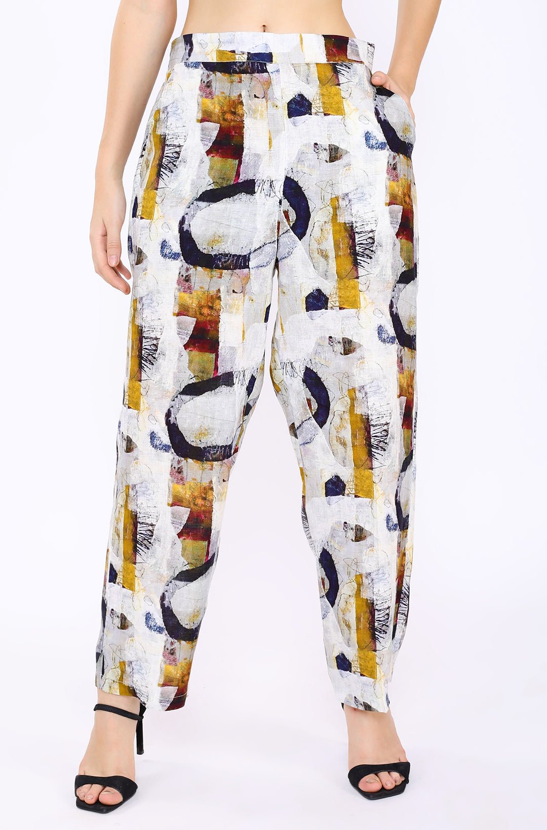 Multicolor Abstract Printed Linen Lounge Pants