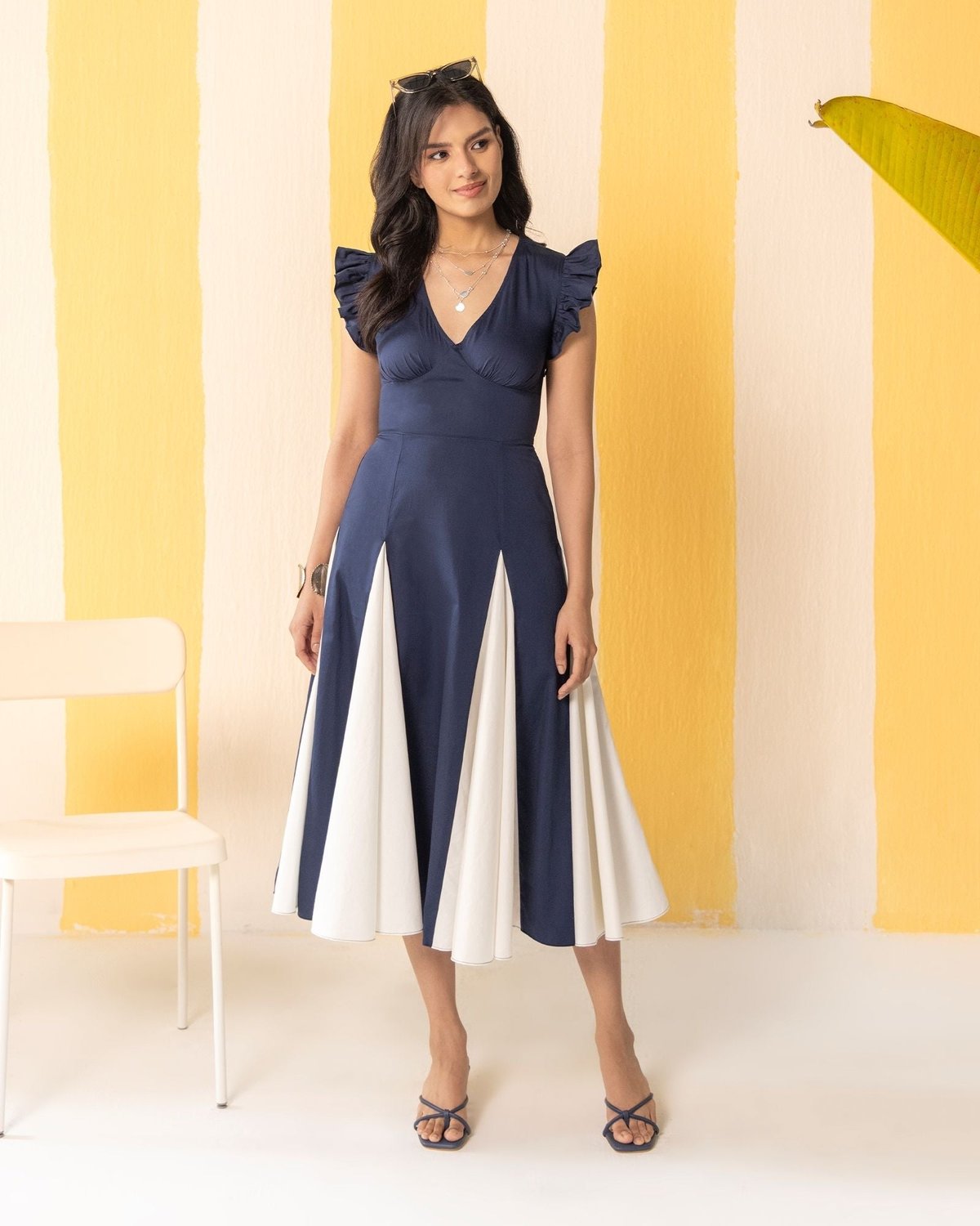 Navy & White Midi Dress